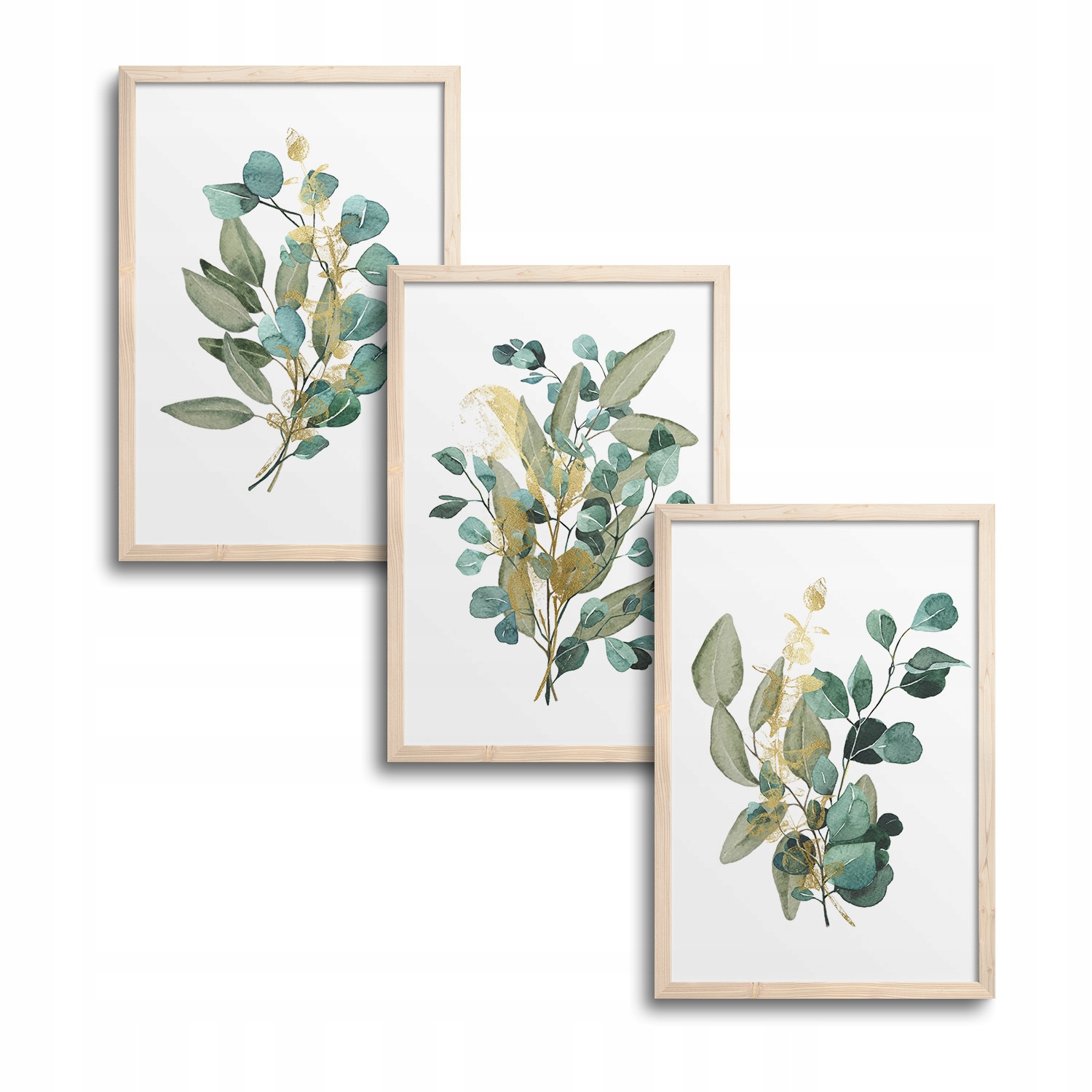 3x 30x40 CM ZESTAW TRZY OBRAZY PLAKAT W RAMIE DREWNIANEJ BOHO LIŚĆ TRYPTYK