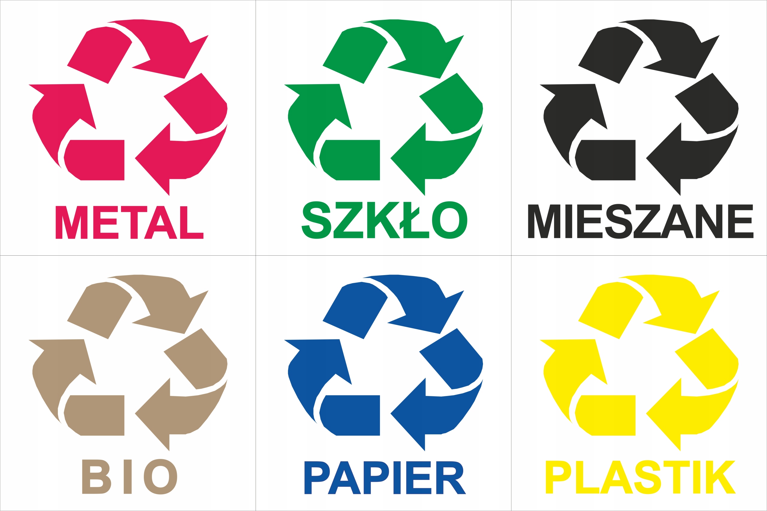 

Naklejki segregacja na kosze śmieci Duże Zestaw