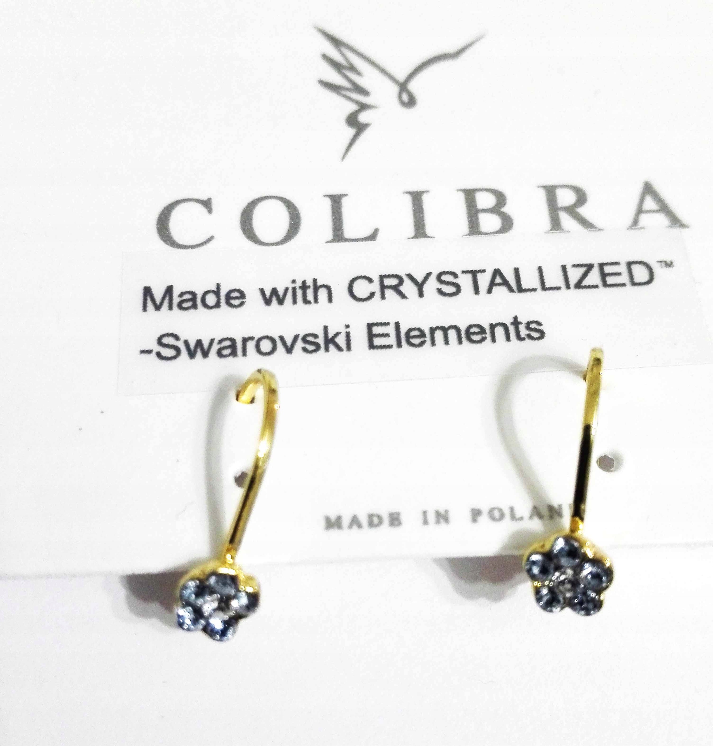 ZŁOTE KOLCZYKI DLA DZIEWCZYNKI niebieskie CYRKONIE pozłacane 24k Colibra Marka Colibra