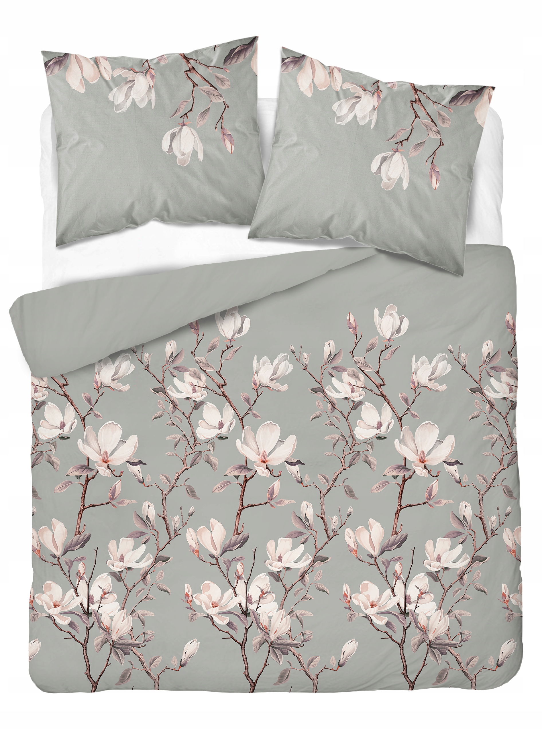 Pościel satyna bawełniana 220x200 Home Satin szara w kwiaty 5480B