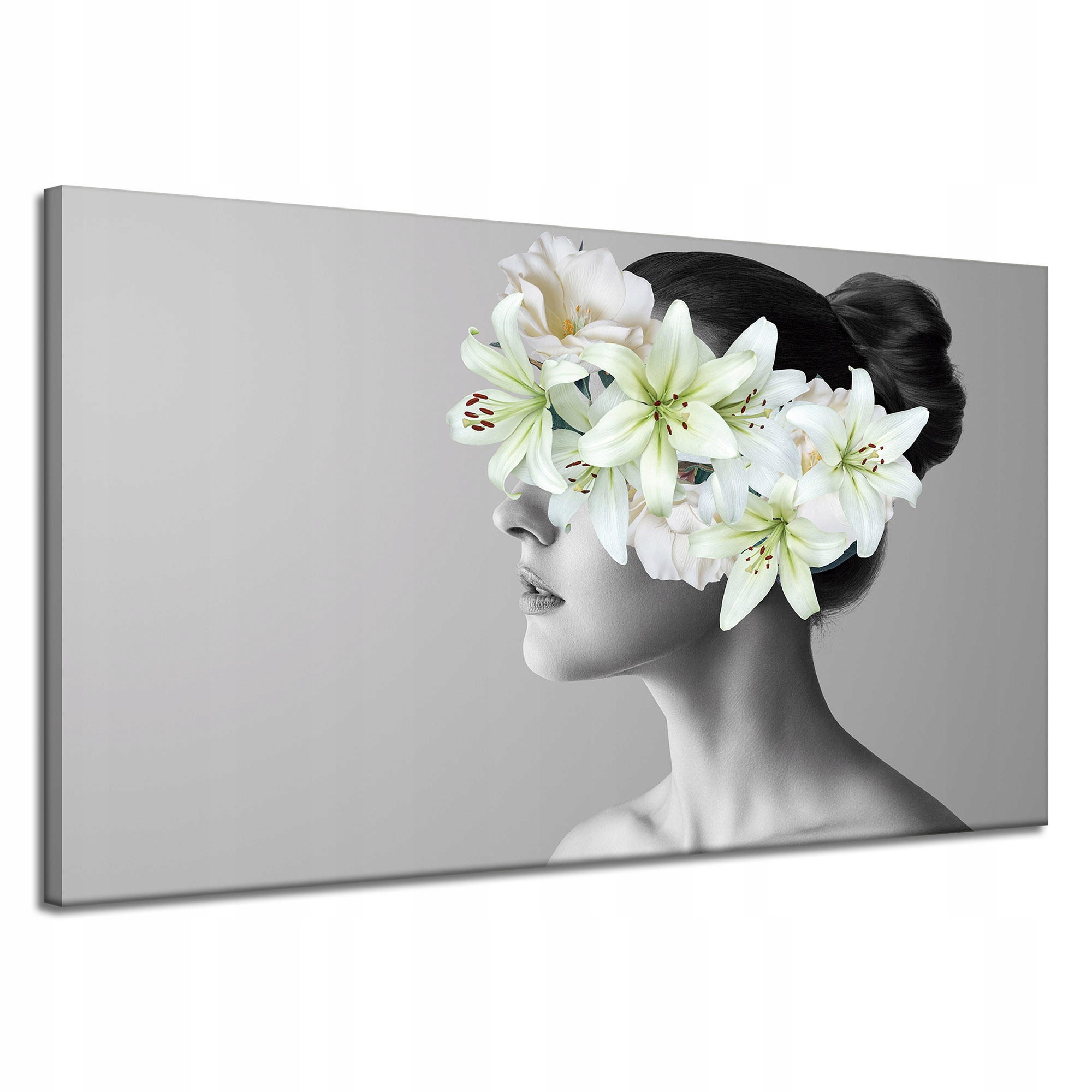 Obraz na plátně Černobílá Žena Květiny 120x70 cm Ideální jako dárek