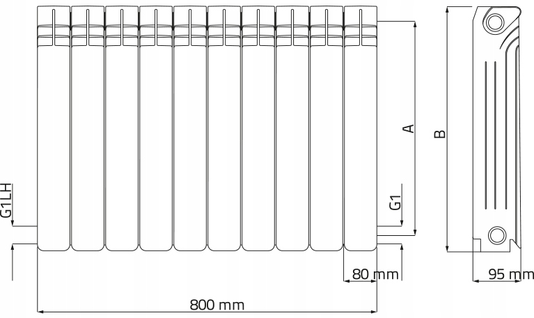 Grzejnik aluminiowy Kaloryfer 10 elem. H-500 1524W Wysokość 588 mm