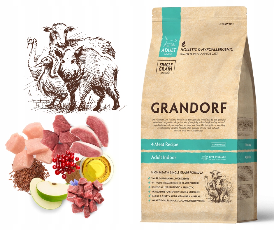 Grandorf 4 Meat Adult Indoor 2kg Piłka Z Kocimietką