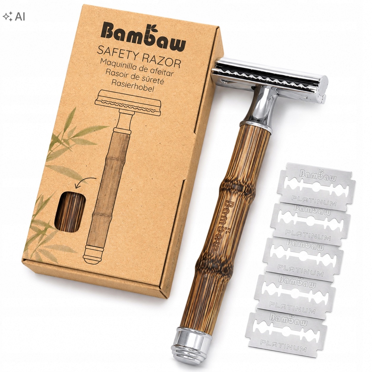 Bambaw Holicí Strojek Na Opakované Použití Slim Silver 5 Žiletek Kovový Eco