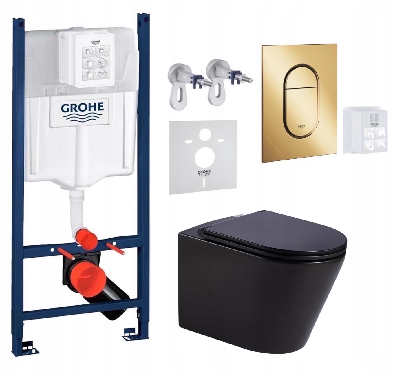 Grohe Rapid Sl s Wc misou Imprese Jess čierna Tornado a zlatým tlačidlom