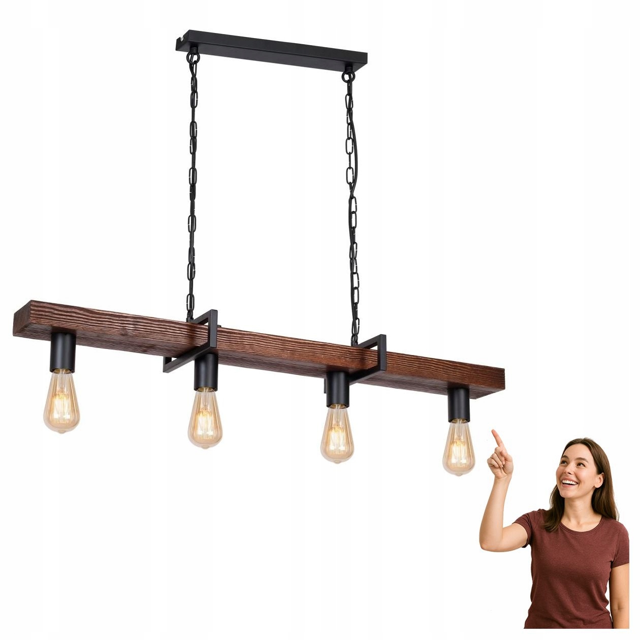 Drevená 4-bodová závesná lampa nad stôl Hard 666 Luminex