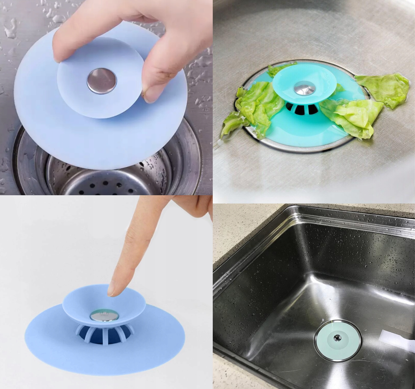 KOREK SILIKONOWY Z SITKIEM DO ZLEWU UMYWALKI WANNY Kolor niebieski