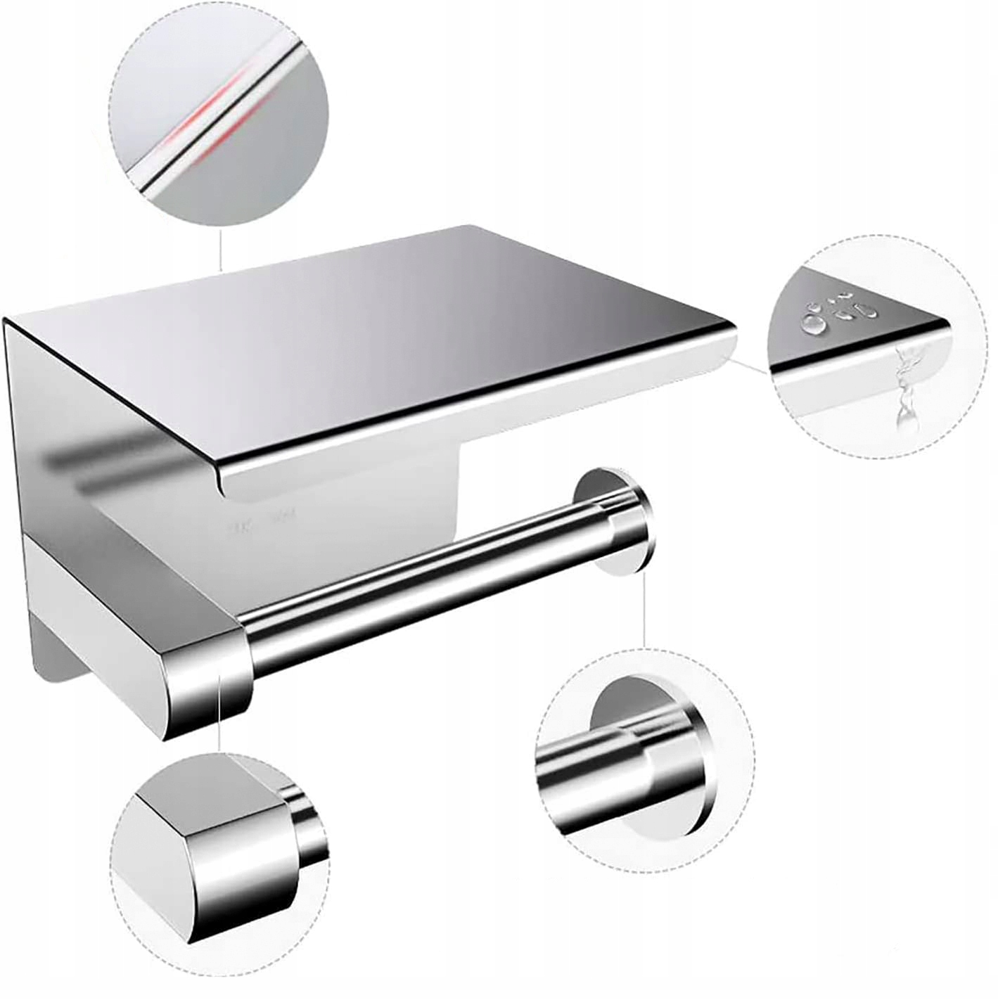 Uchwyt na papier toaletowy Z PÓŁKĄ NA TELEFON loft wc SREBRNY CHROM połysk Wysokość produktu 9.5 cm