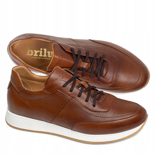 Brilu Polskie Skórzane Sneakersy Męskie Ryder Jasny Brąz 42