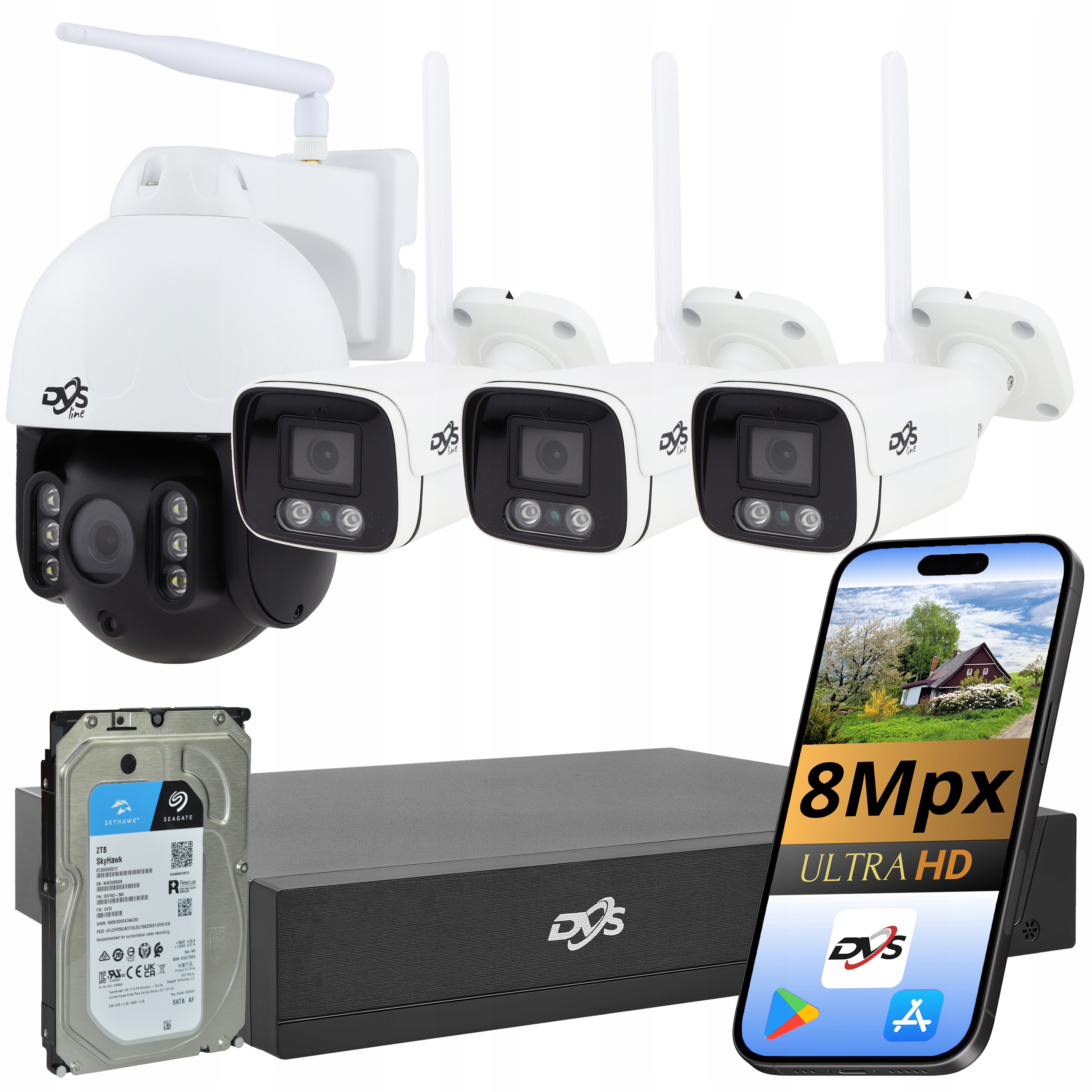 Sada Kamer 4K Wifi 3 Kamery 1 Otočná Venkovní 8MPx Pro Monitorování 2TB