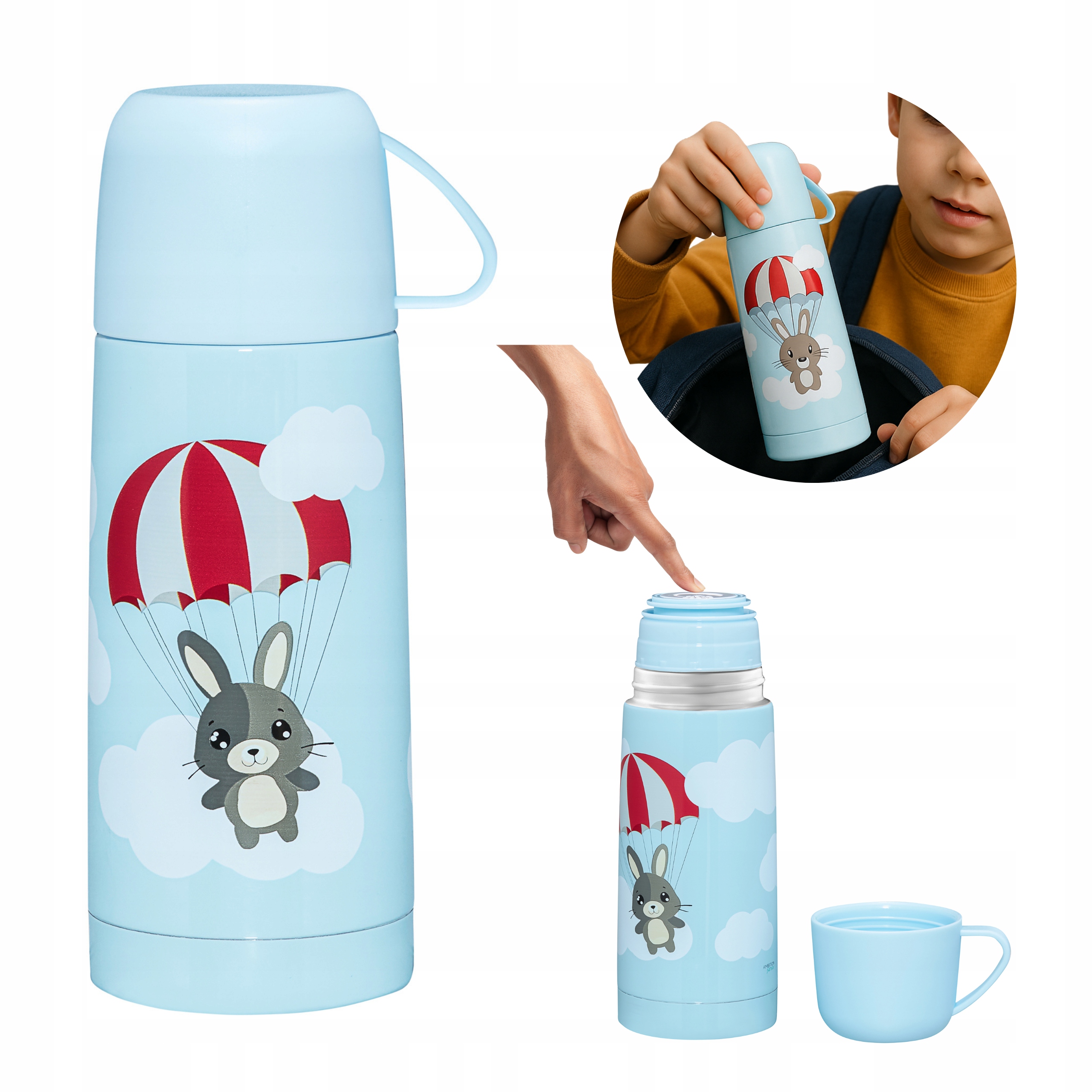 Termos Z Kubkiem Na Klik Dla Dzieci Na Herbate Kawe Napój Do Szkoły 400 ML
