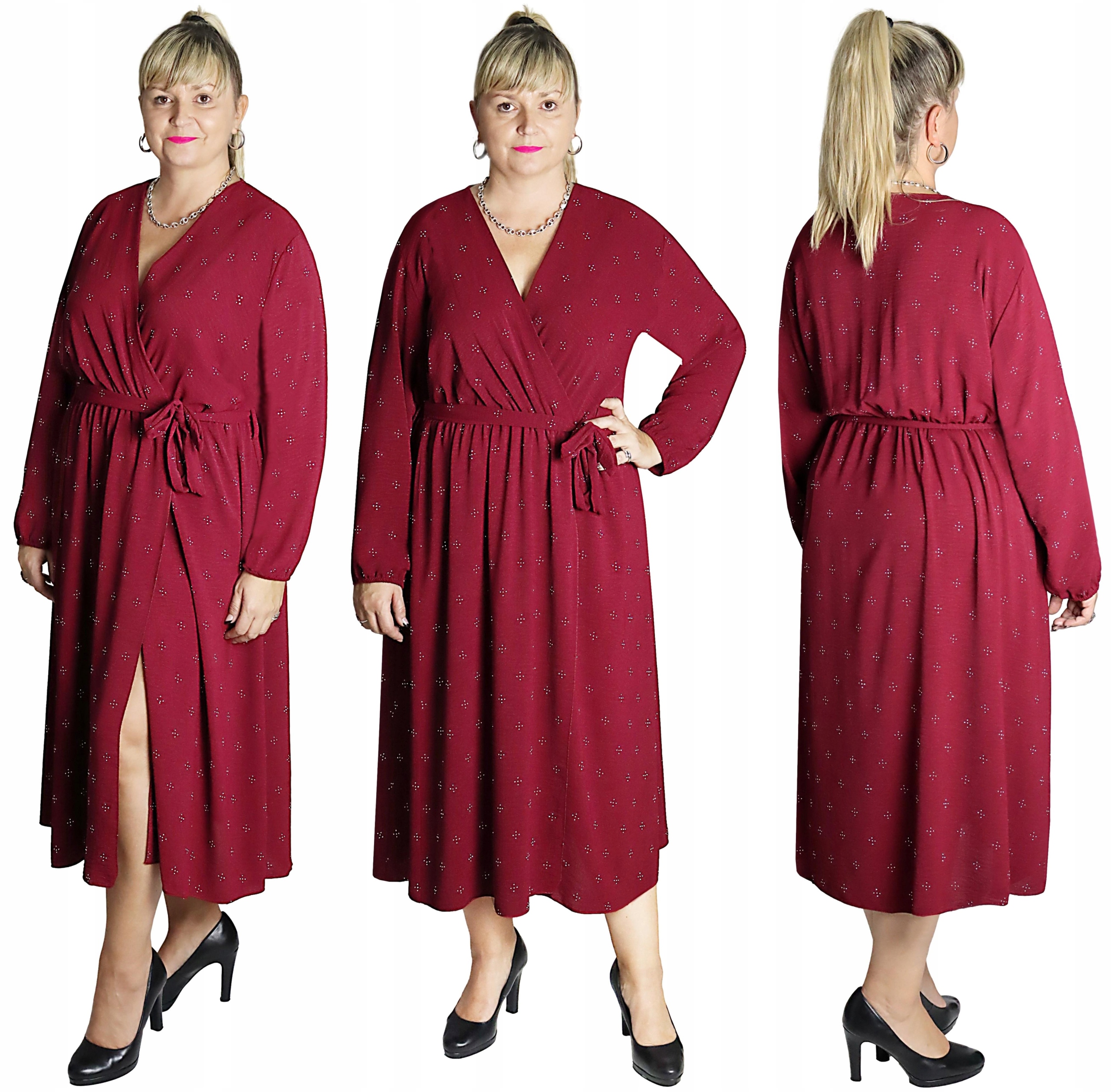 Elegantní Šaty S Rozparkem, barva Vínová vel.52