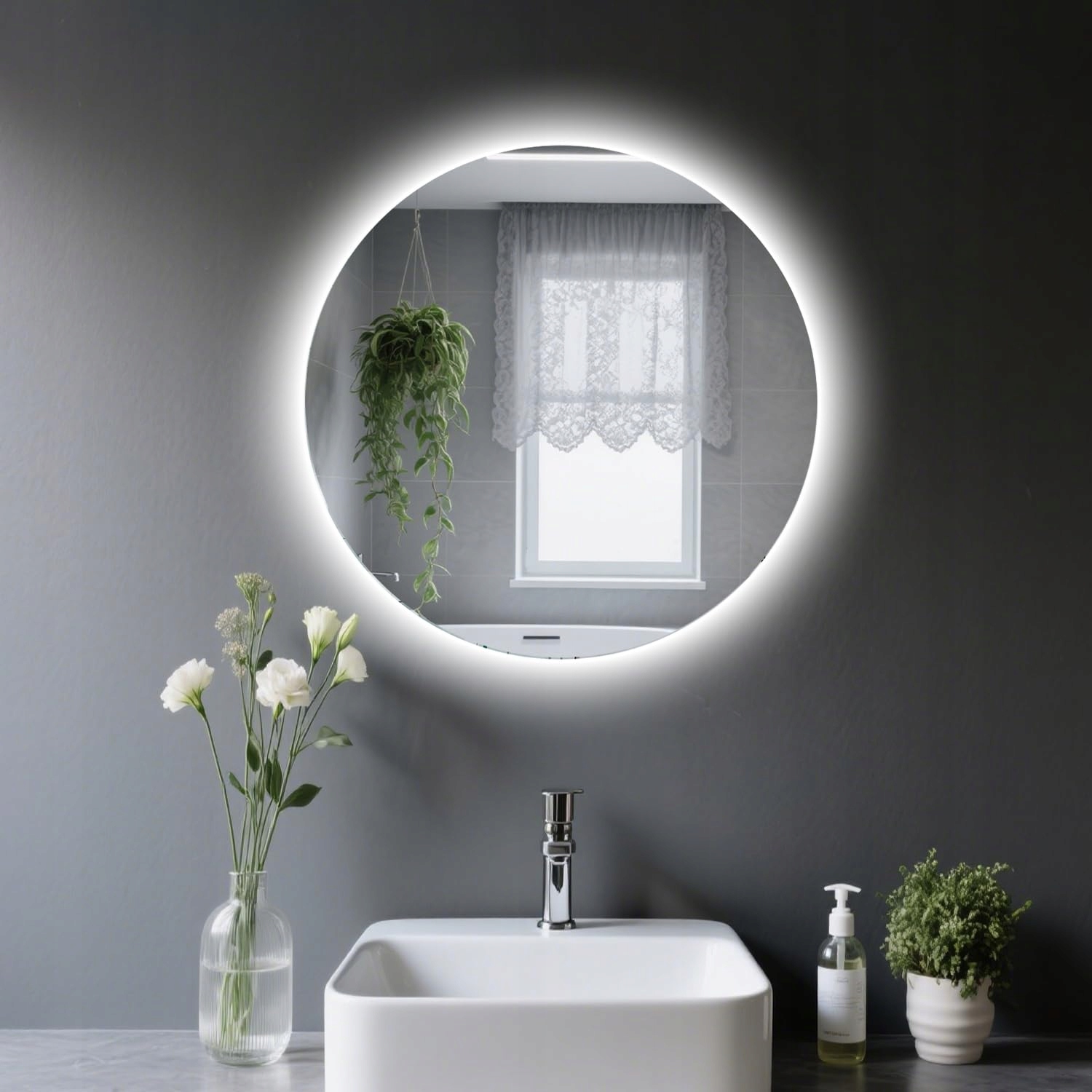 Led kúpeľňové zrkadlo 60 cm 20W IP54 studená biela okrúhle