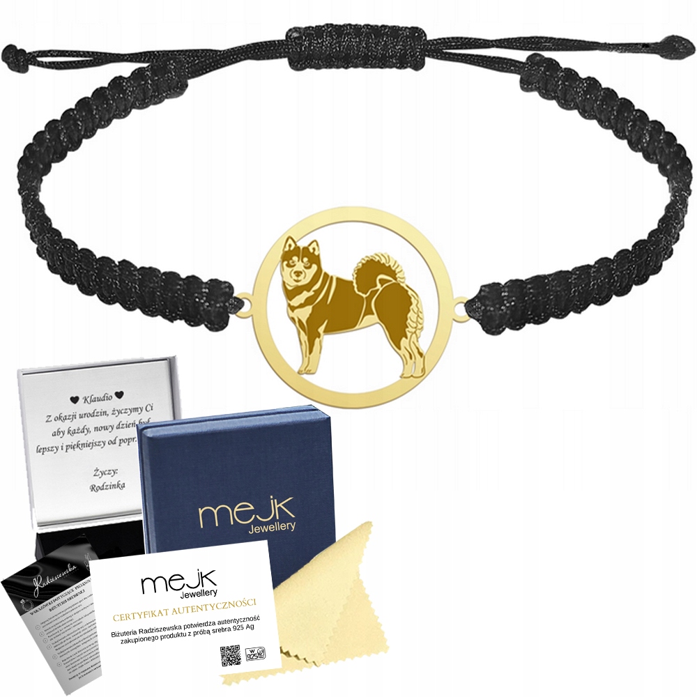 Zlatý náramek s psem Shiba-inu 925 Makramé Žena Gravírování Bonus