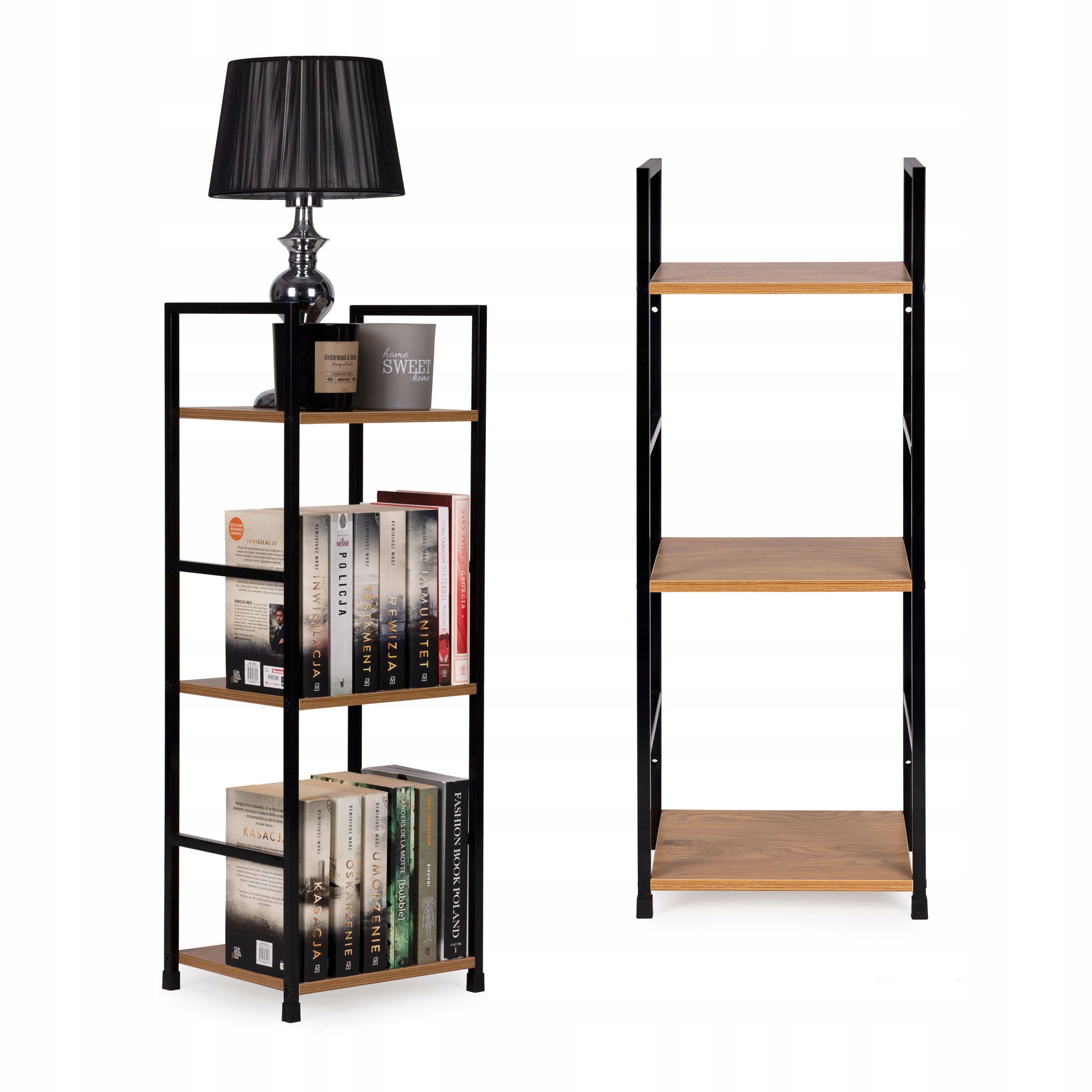Dřevěný regál, moderní kovový rám Loft, 3 police ModernHome