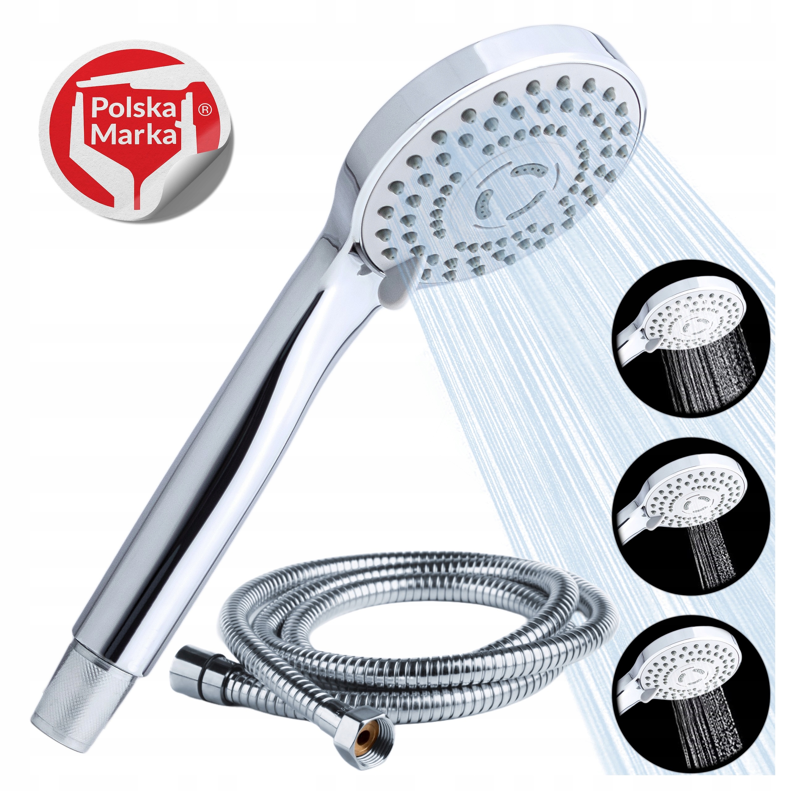 Sprchová Hlavice se 3 proudy a hadice – koupelnový set Úsporný