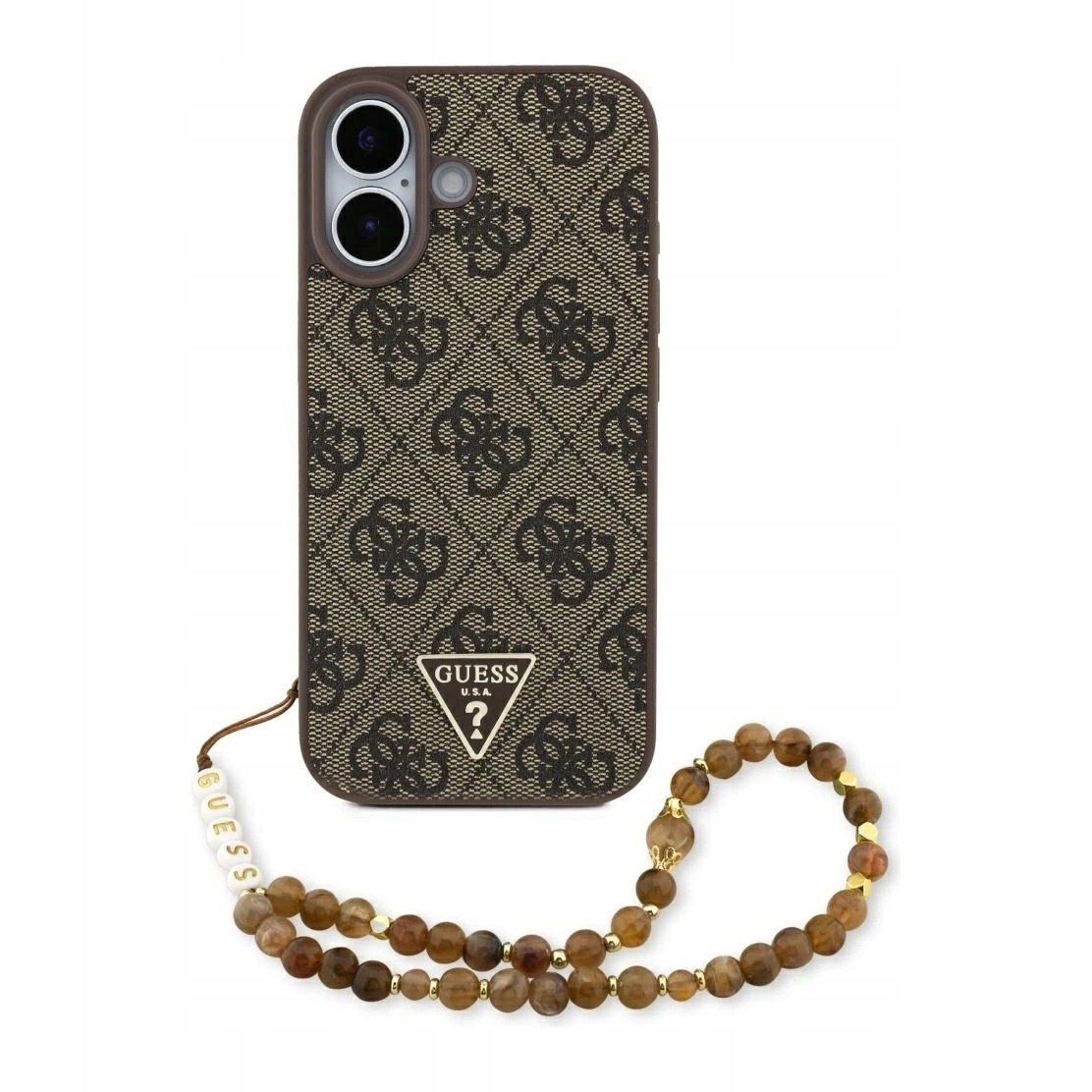 Pouzdro pro iPhone 17 – Guess 4G Strap Triangle Logo MagSafe hnědé