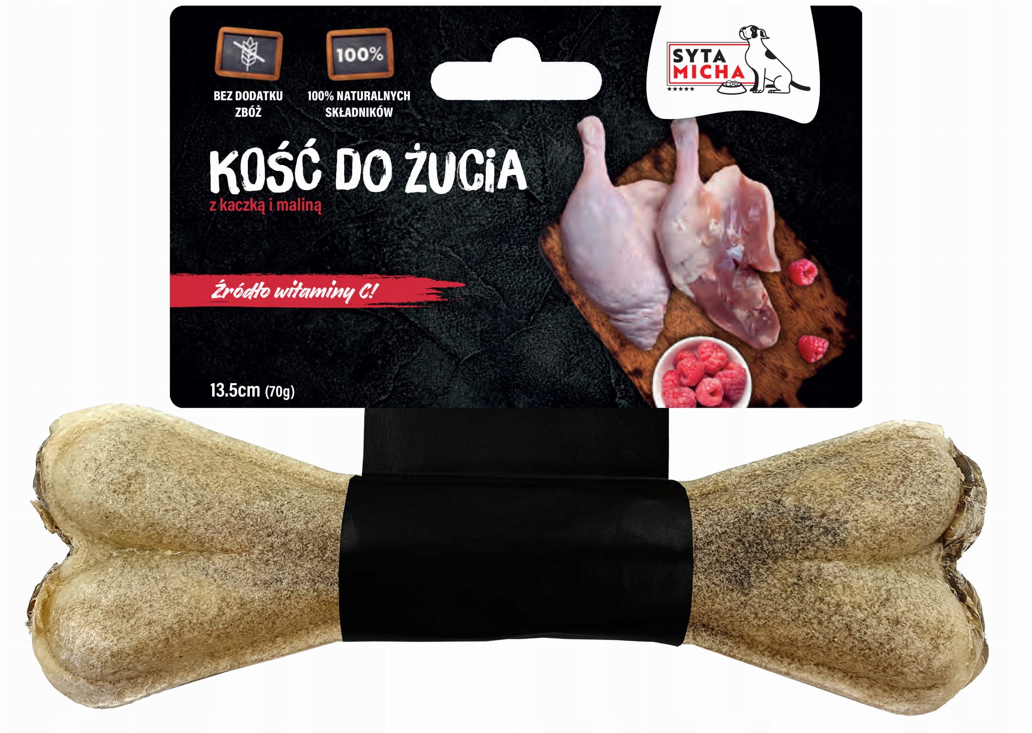 Levně Psí pamlsek Syta Micha žvýkací kost s kachnou a malinou 13,5 cm