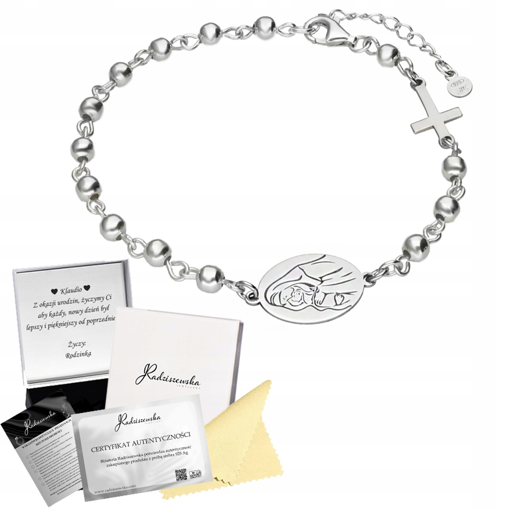 Náramek Růženec Stříbrný Medailon Křížek Dárek K Narozeninám Gravírování