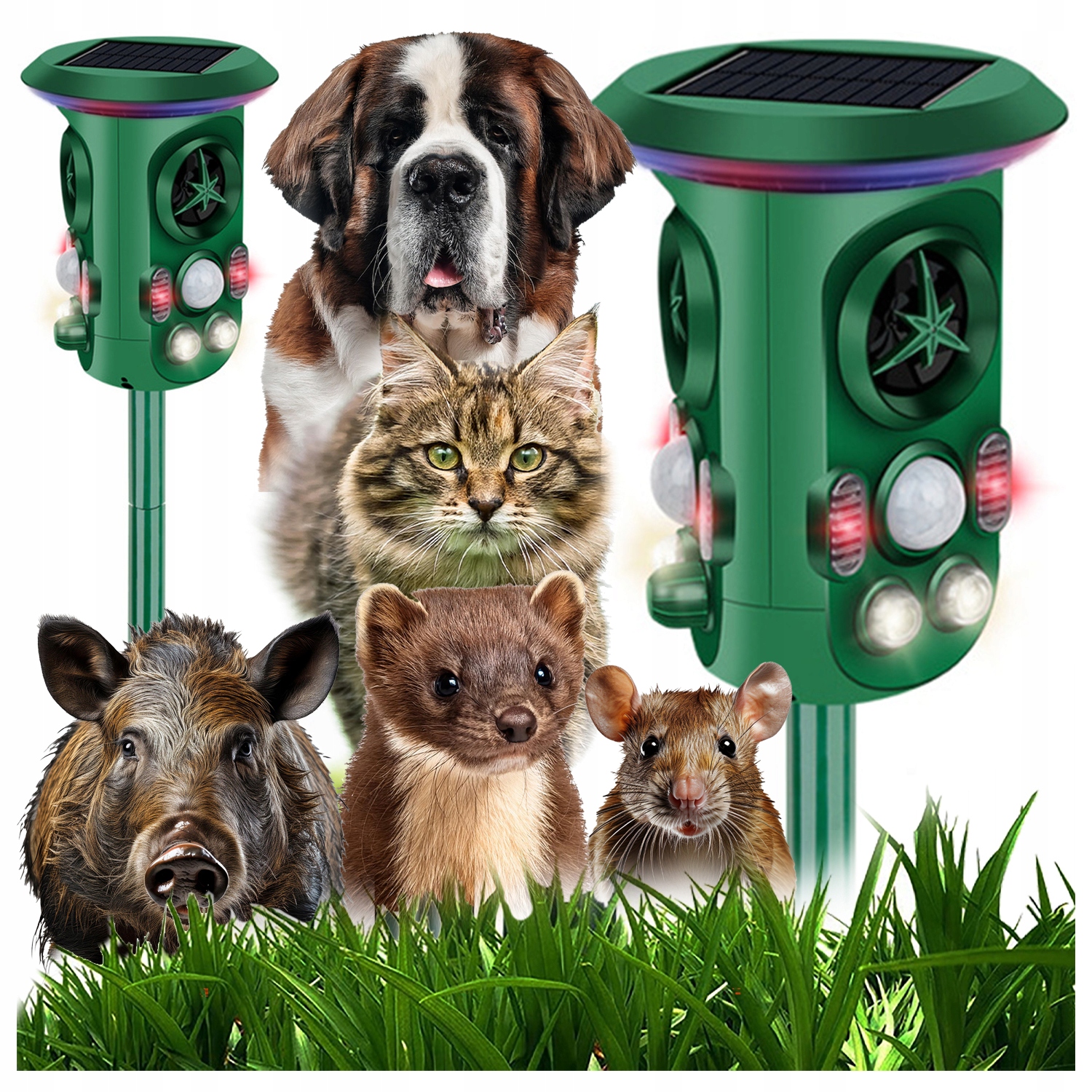 Moderní Odpuzovač Zvířat Ptáků Koček Psů Myší Kun Det. Pohybu 360