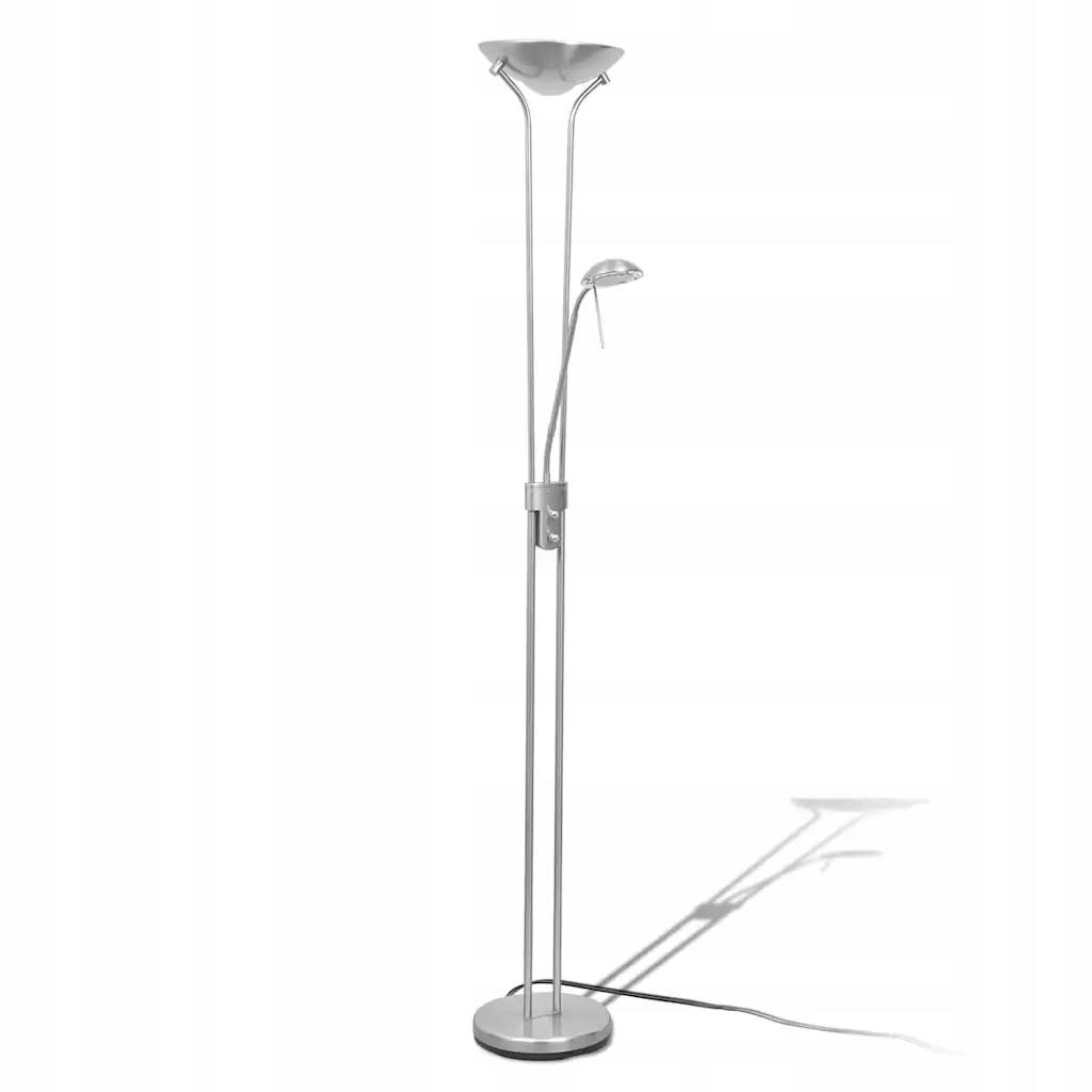 Led stojací lampa s lampičkou na čtení, saténový nikl, 180x25 cm