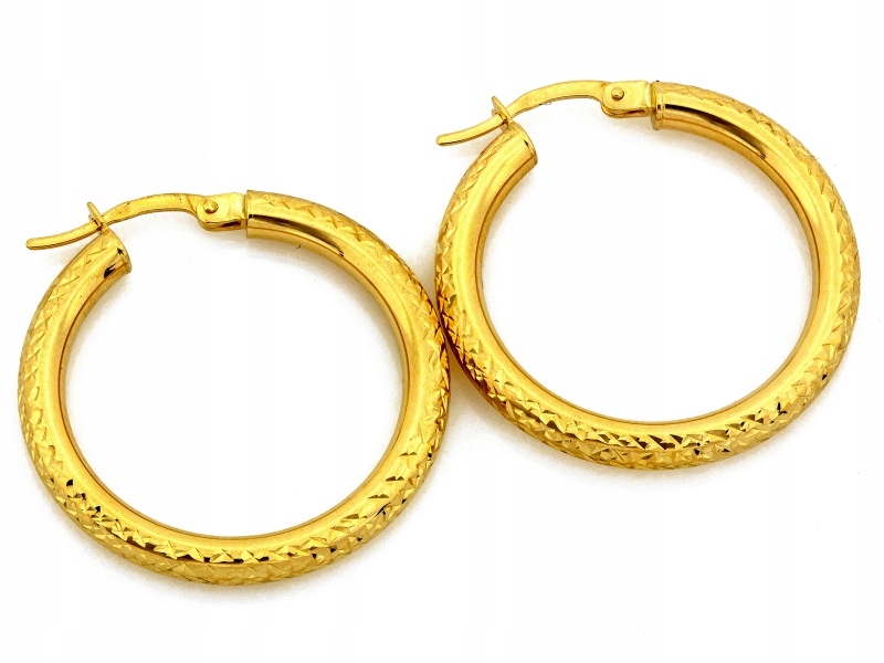 Náušnice ze žlutého zlata 585 kruhy s diamantováním 28 mm jako dárek