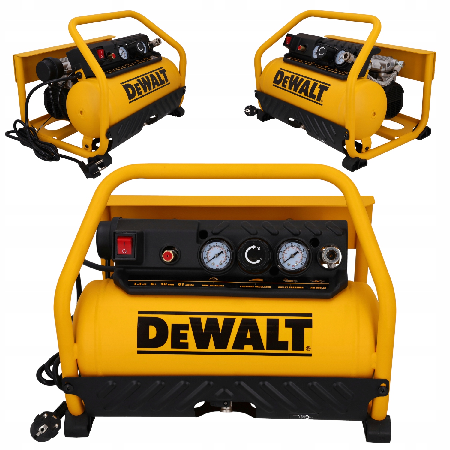 Cichy kompresor bezolejowy DeWalt DXCMS156RE 6L 10 bar 1300 W wąż 5m 230 V