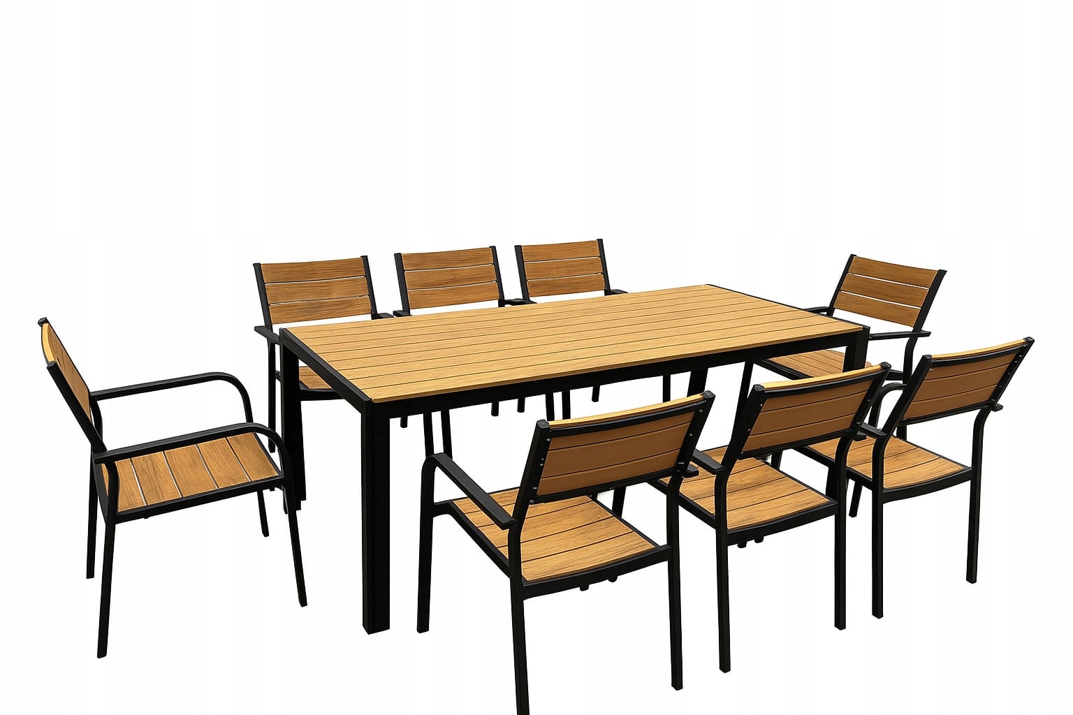 Nowoczesny Zestaw Ogrodowy Stół Nierozkładany 200 cm 8 Krzeseł Polywood