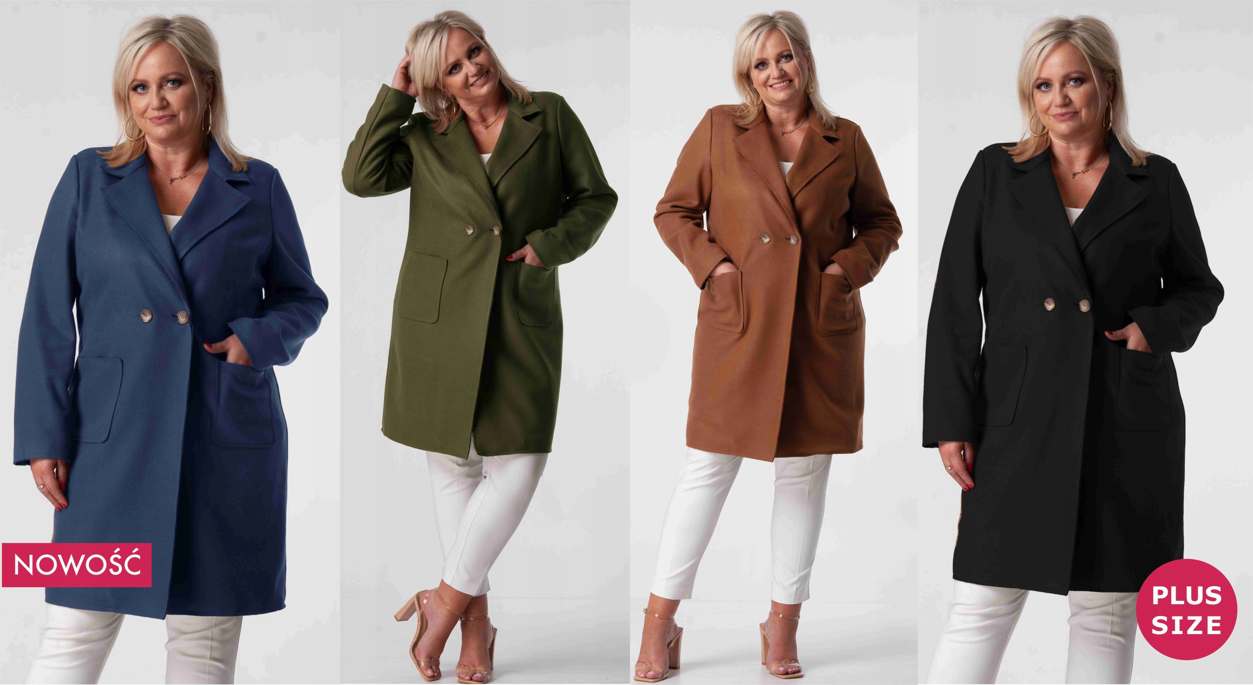 Elegancki Klasyczny Płaszcz damski wiosenny Plus Size 48-56 tu 48 XXXXL Kolor niebieski