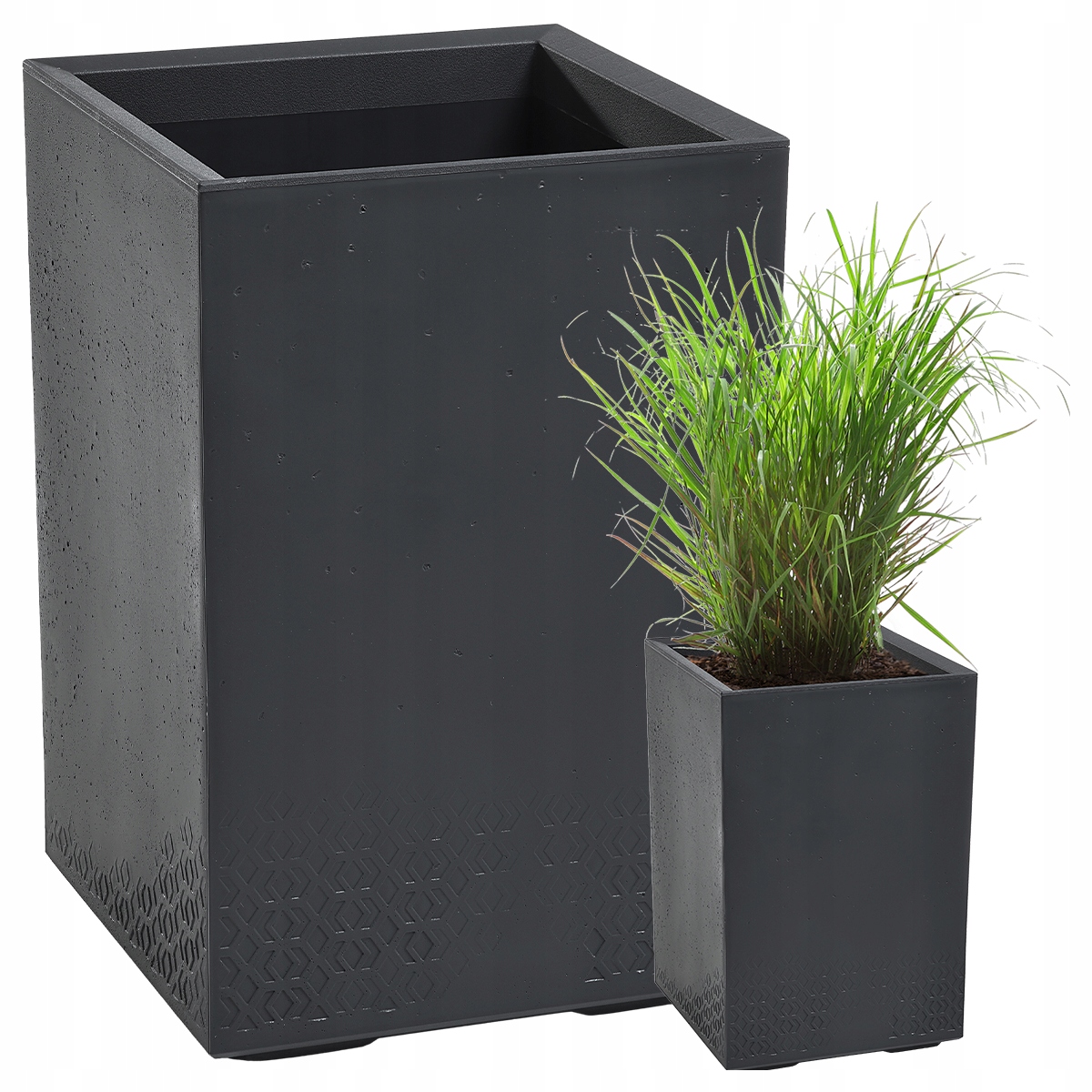 Donica Kwietnik Doniczka Misa Skrzynia Wysoka Duża Karo Antracyt 40x40x60cm