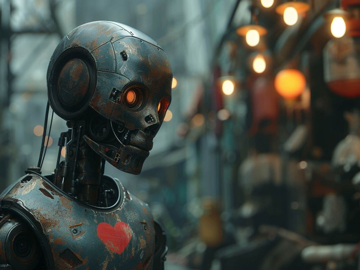 Obraz Na Plátně Canvas Robot Android Cyborg Stroj Procházka Srdce 100x75