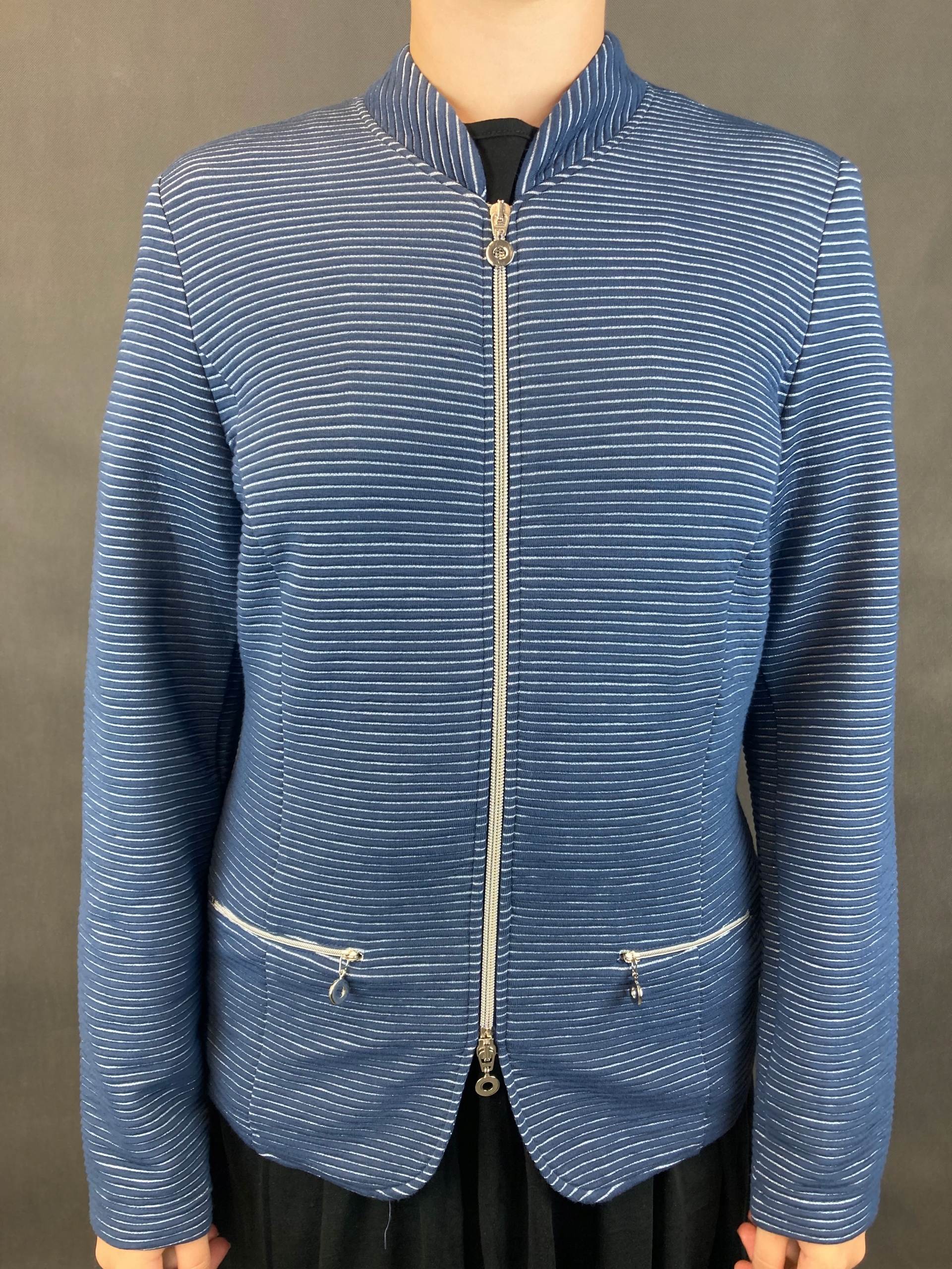 Żakiet marynarka ERFO granat srebrna nitka r. 48 Rękaw długi rękaw