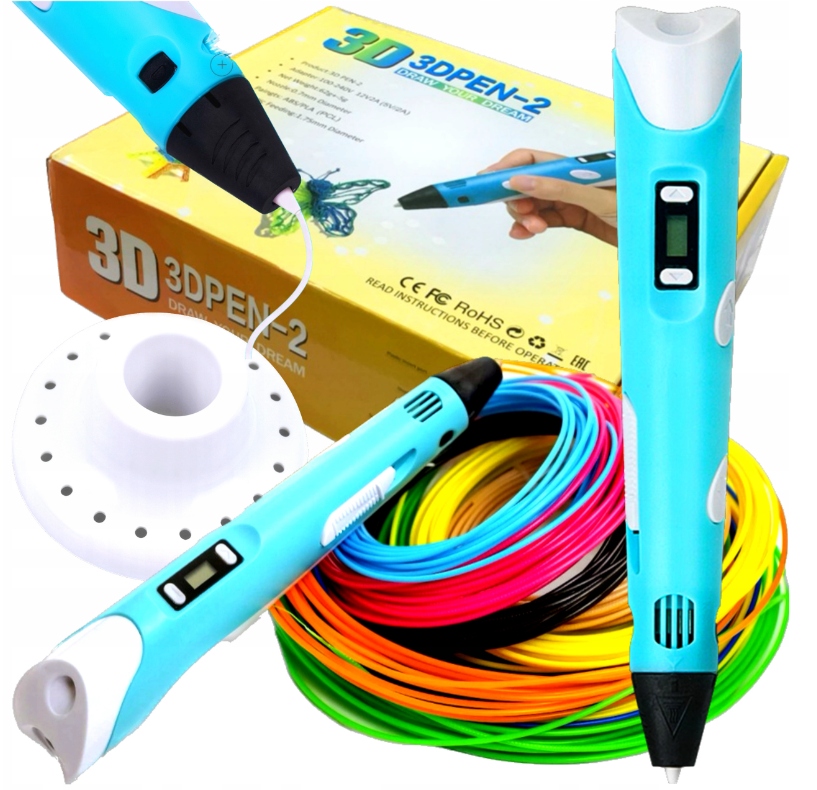 NIEBIESKI DŁUGOPIS 3D PEN DLA DZIECI DRUKARKA DUŻY ZESTAW + WKŁADY 200 M