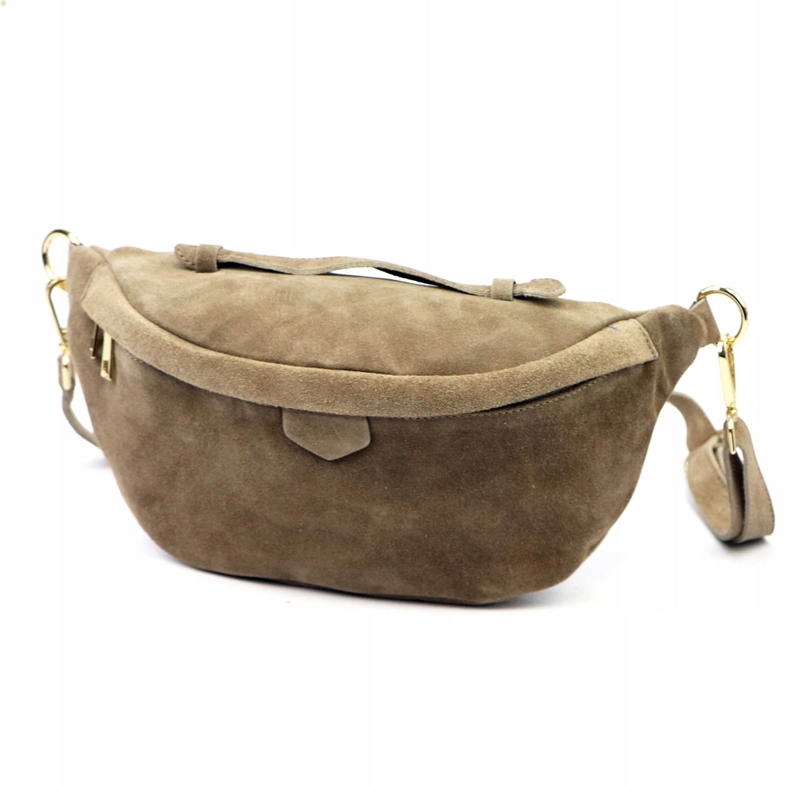 Vera Pelle ledvinka kabelka přes rameno z pravé přírodní semišové kůže, barva taupe mocha