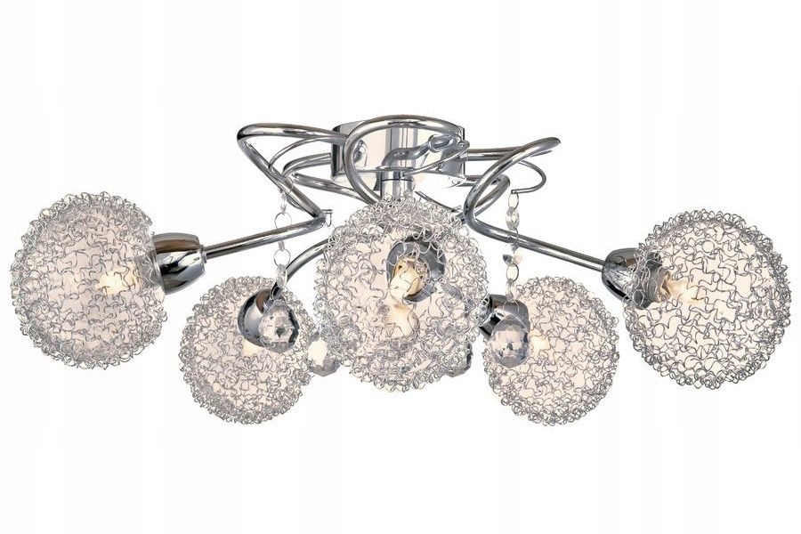 Ozdobný stříbrný stropní svítidlo s 5 stínítky Vesna křišťál a kovovými pilinami