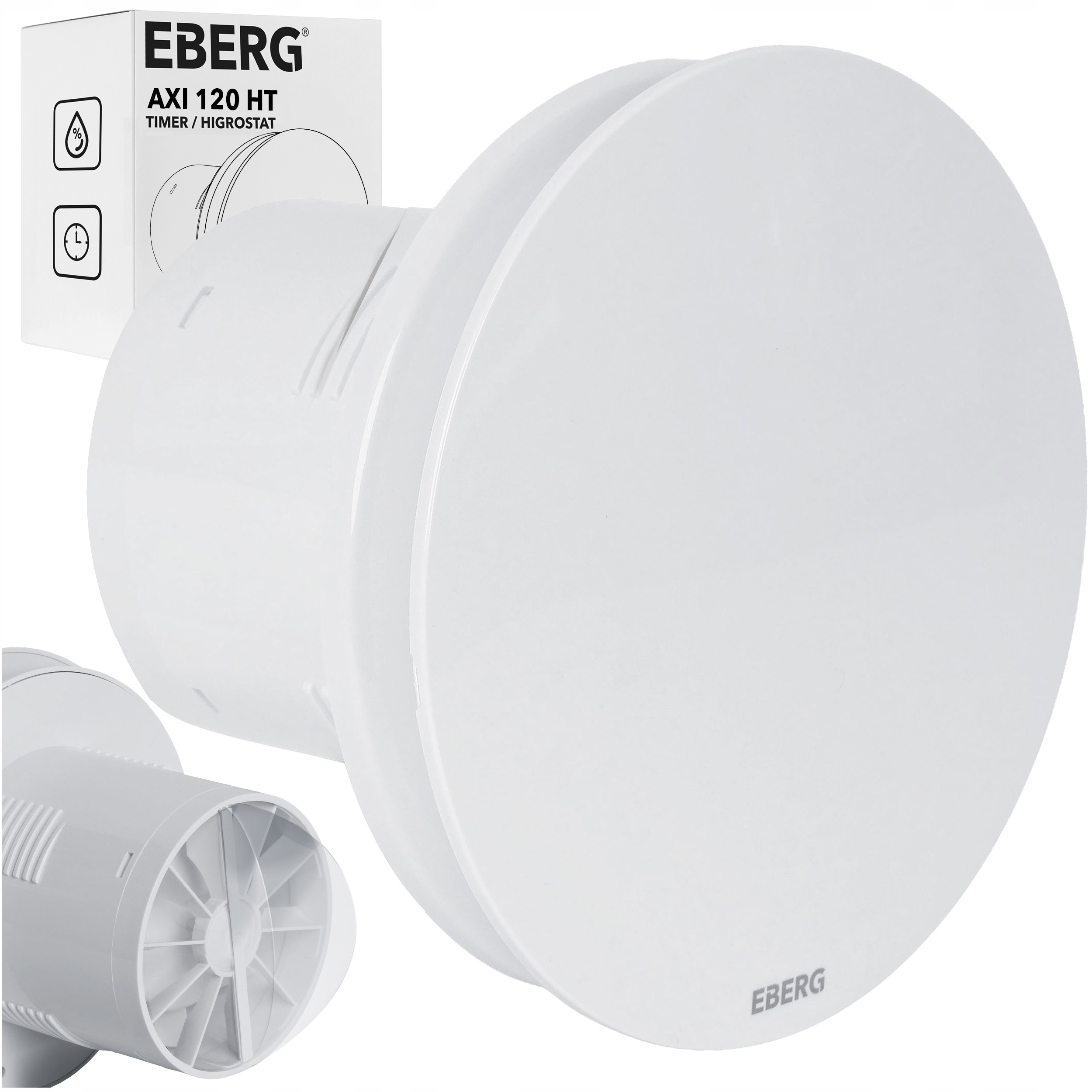 Wentylator łazienkowy okrągły Eberg Axo 100 biały Higrostat Timer klapa