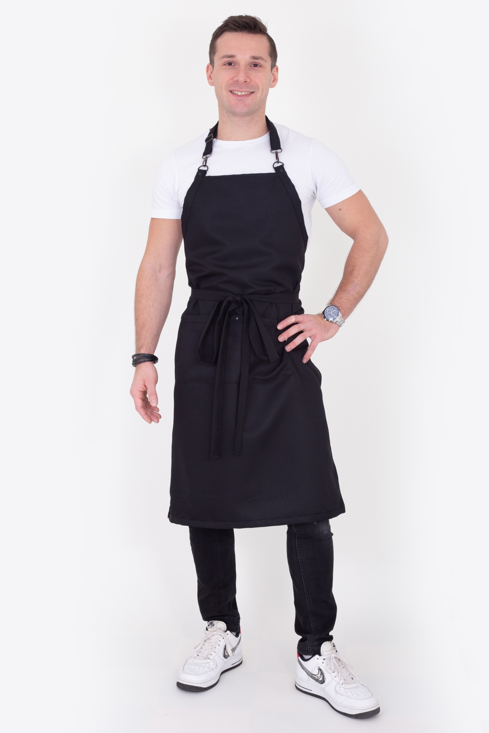 Pánská ochranná kuchyňská zástěra černá Barista číšnická gastronomická