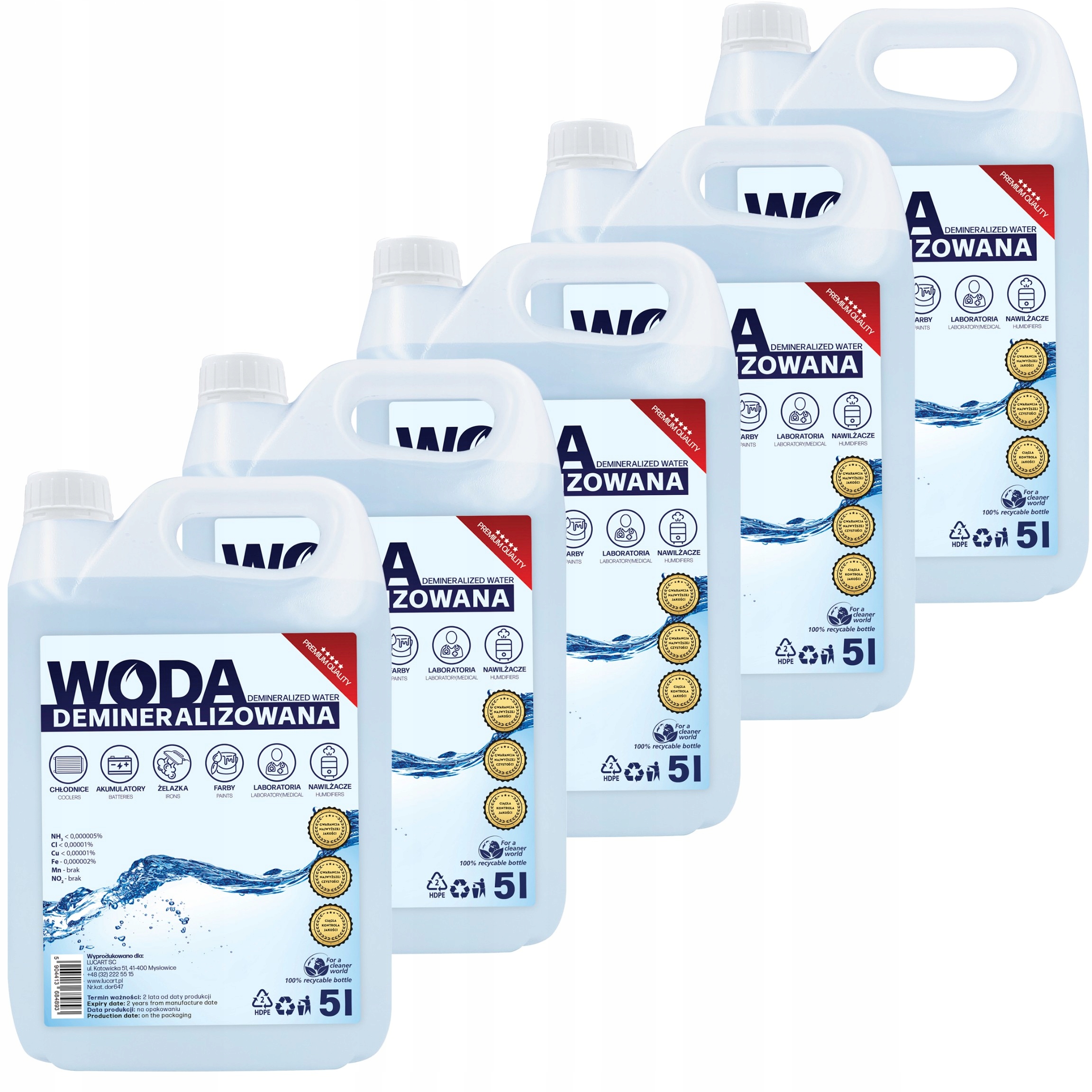 Woda Demineralizowana Woda Destylowana Najwyższa Czystość 25L Premium 5x5l