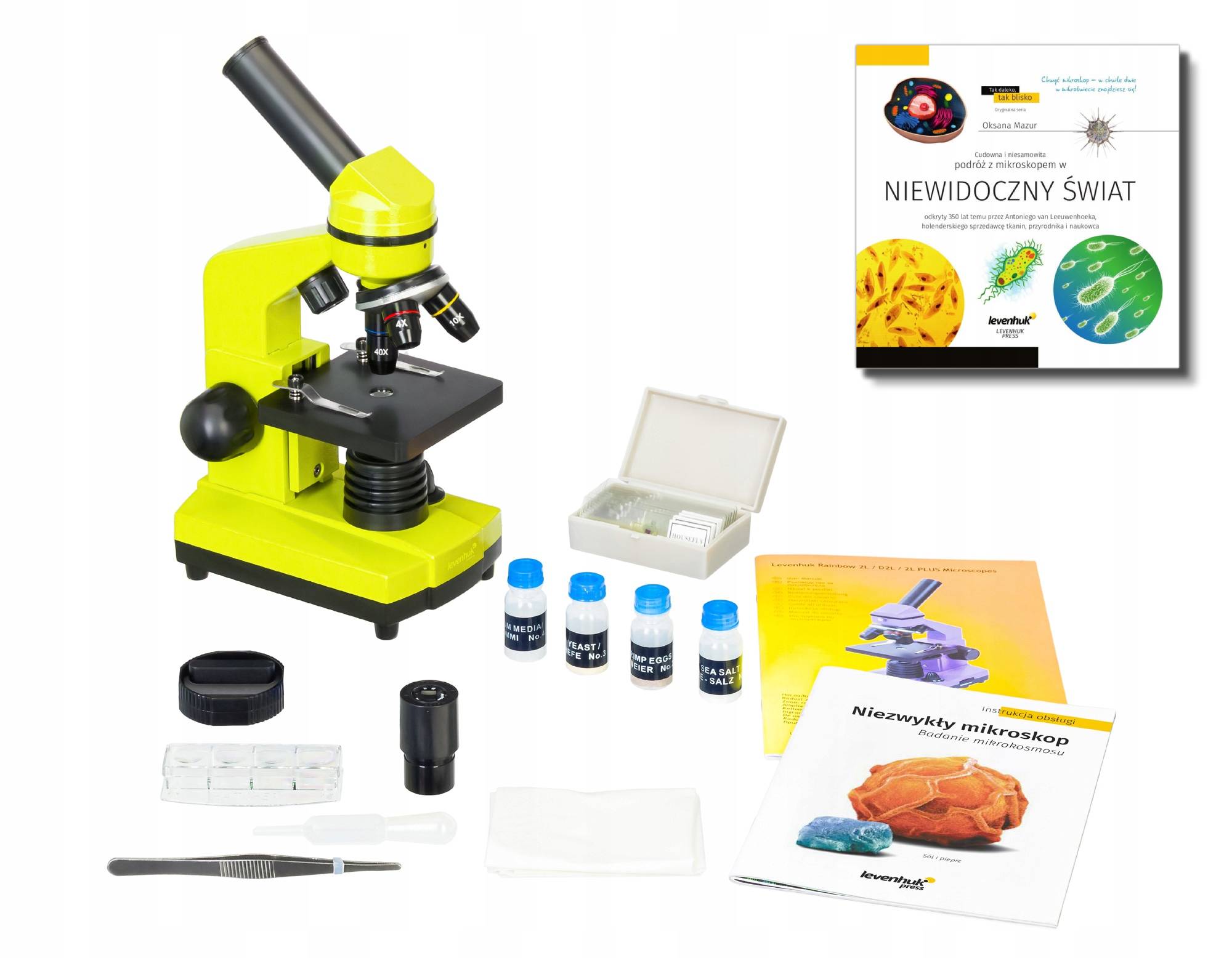Mikroskop szkolny dla dzieci, optyczny 2L 400x książka Gratis!