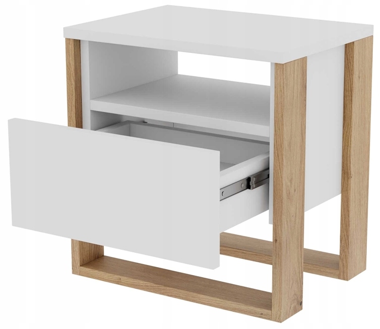 Nočný stolík, skrinka Vera biela dub artisan U zásuvka