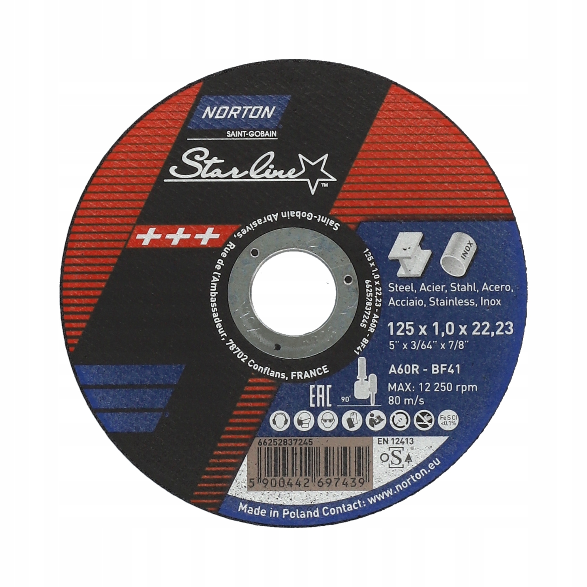 Tarcza do cięcia metalu NORTON STARLINE 125x1 INOX