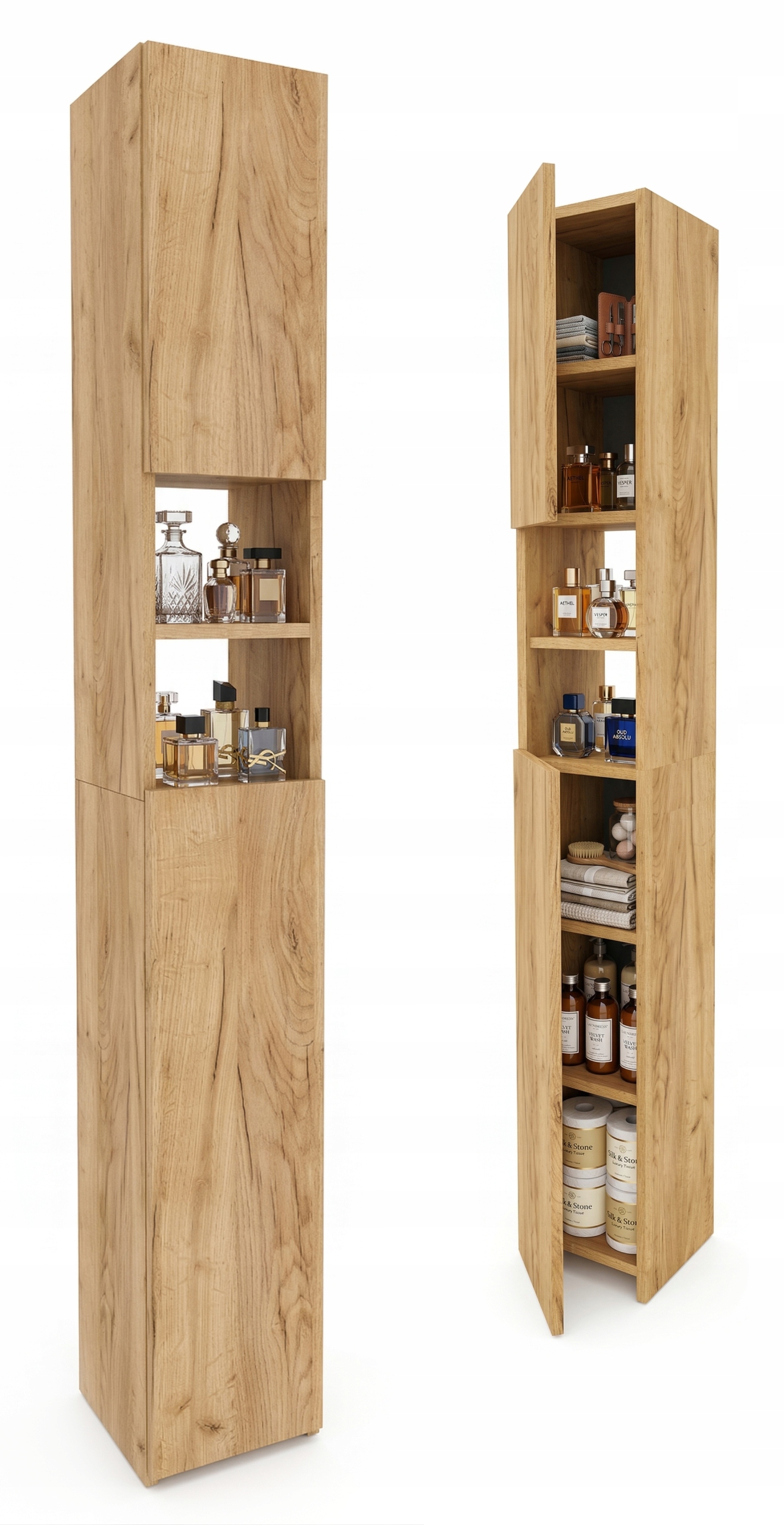 Koupelnová skříňka stojící sloupek koupelnová úzká police dub Craft