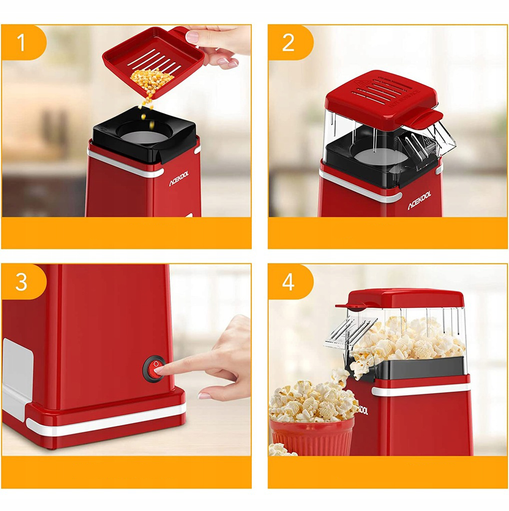 DOMOWA MASZYNA DO POPCORNU BEZ TŁUSZCZU 1200W Kolor dominujący czerwony