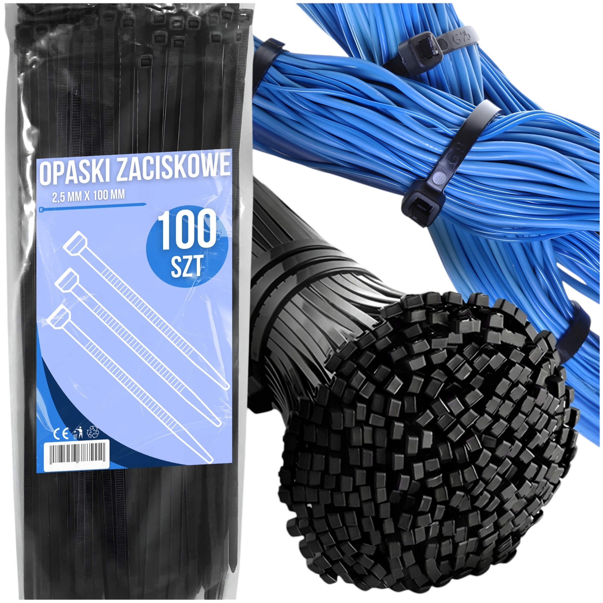 Opaski Zaciskowe Kablowe Trytki Trytytki Mocne Czarne 100 Szt 2,5x100 mm