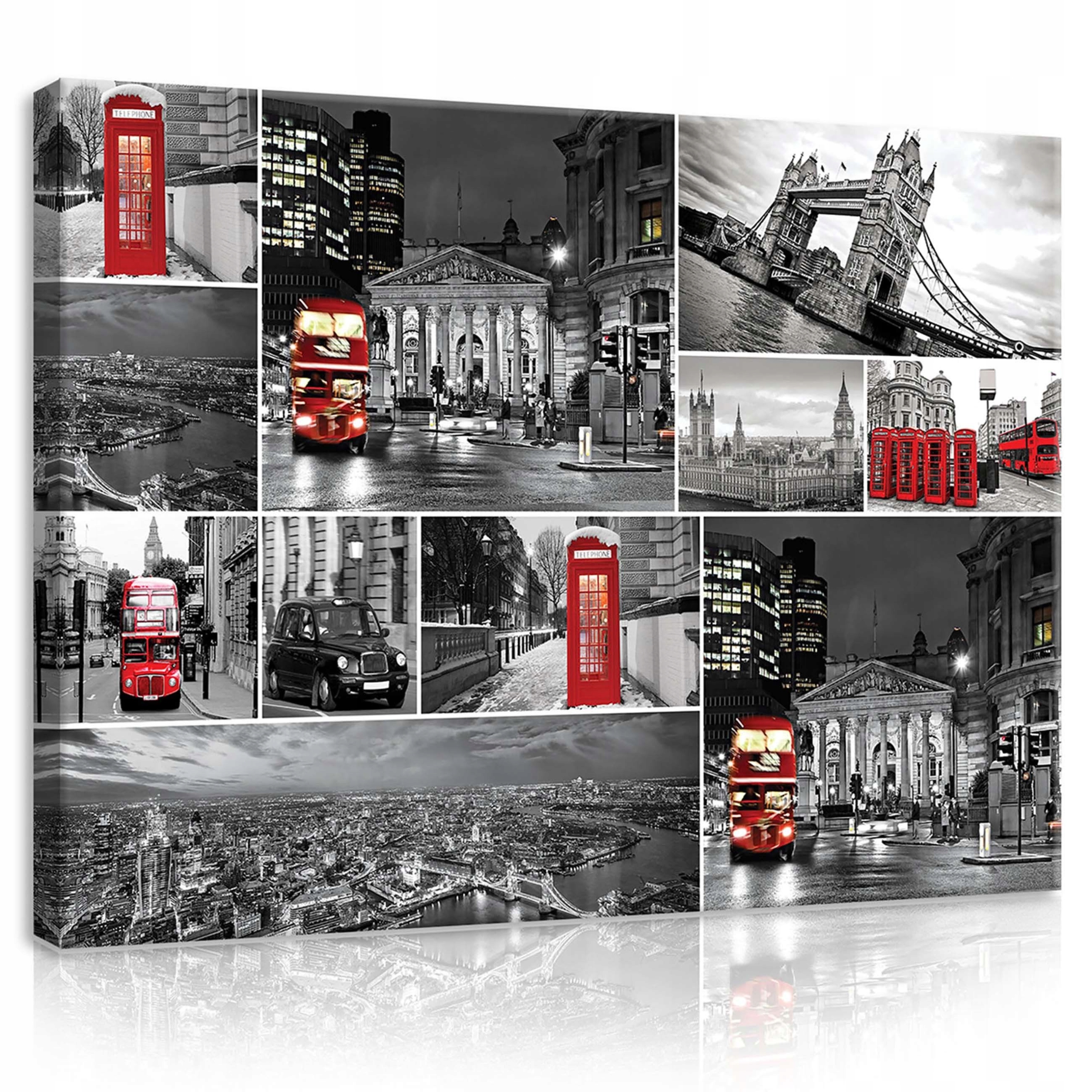 Obraz 80x60 Londýnský sentiment – Černobílá elegance s červenou