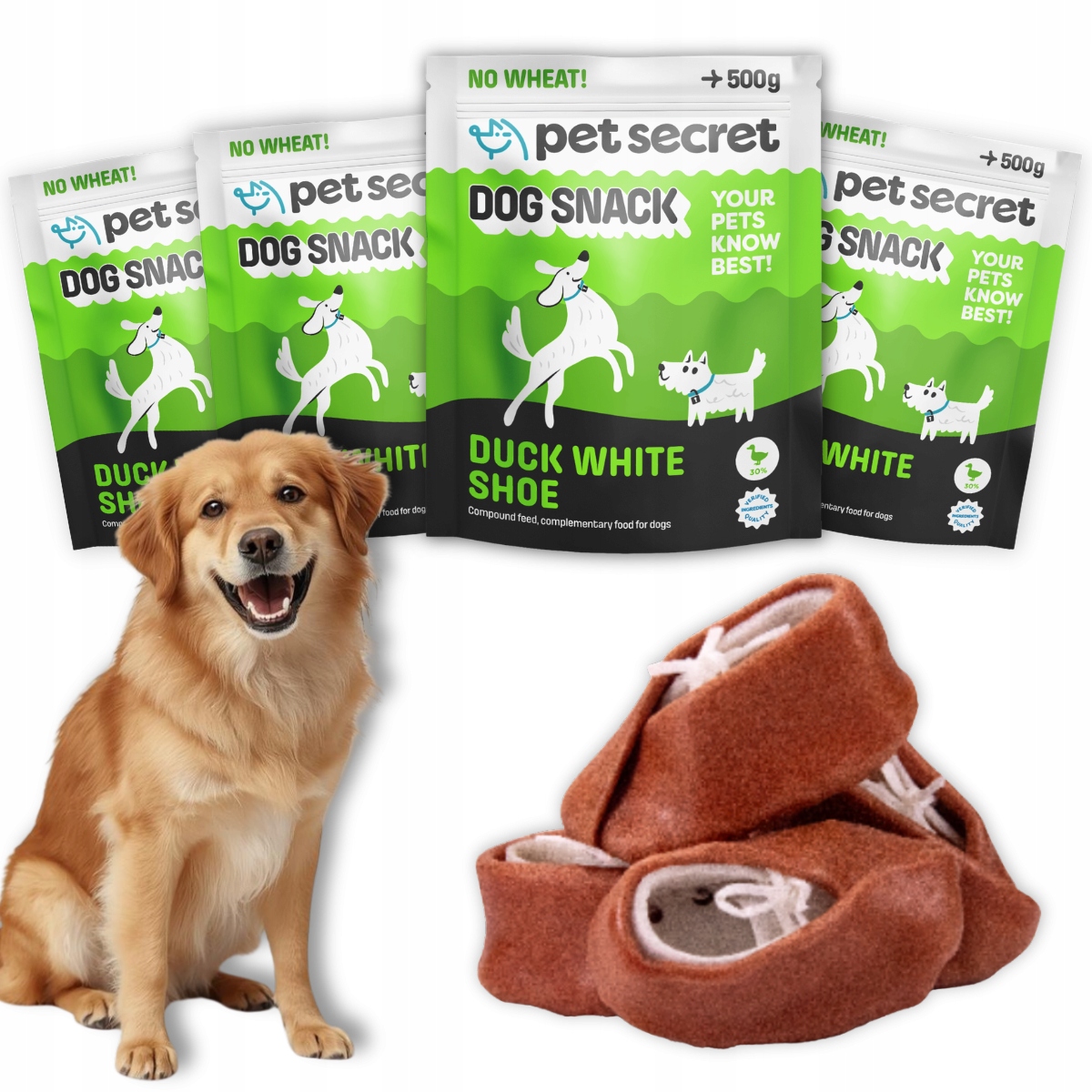 Pamlsky pro psa 4x500 g Bílé botičky v kachně Pet Secret Bezobilné kousátka