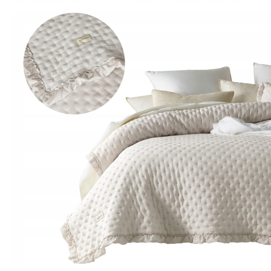 Narzuta Na Łóżko 170x210 Pikowana Molly beżowa Z Falbaną Pikowana Kapa Koc