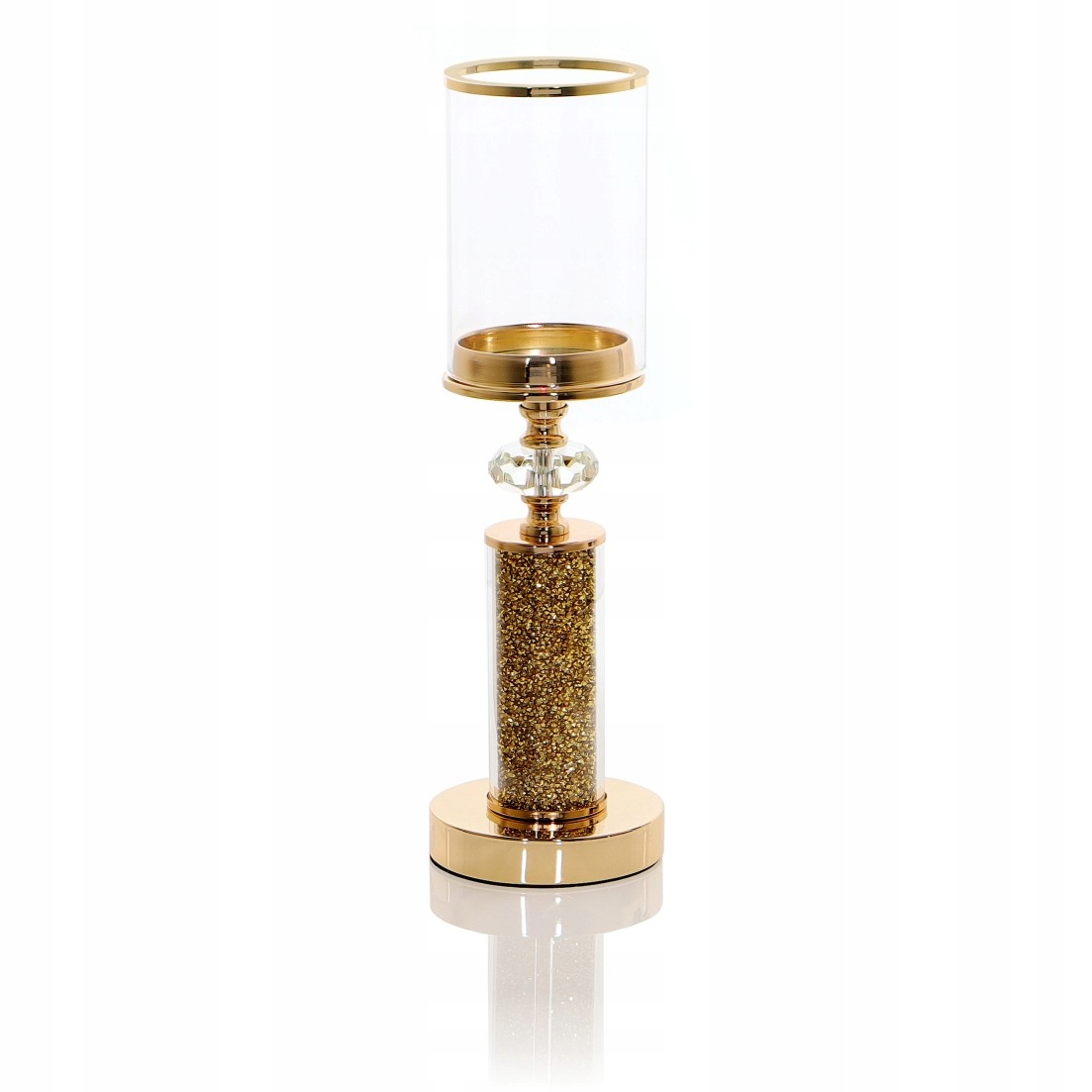

Świecznik Glamour Lampion Chrom Kryształ złoty
