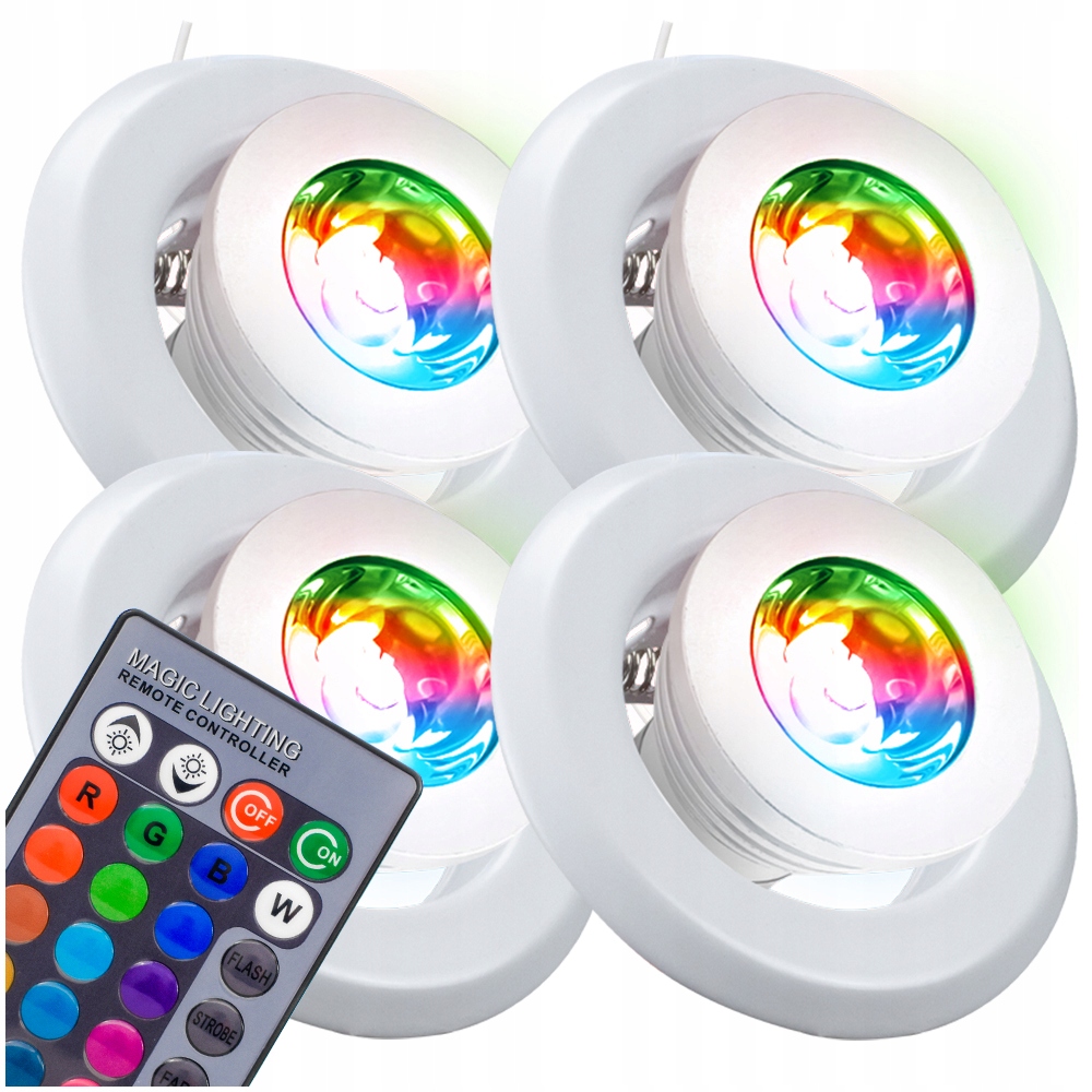 4x Kolorowe Oczko Halogenowe Sufitowe Oprawa Żarówka Led GU10 Rgb Pilot