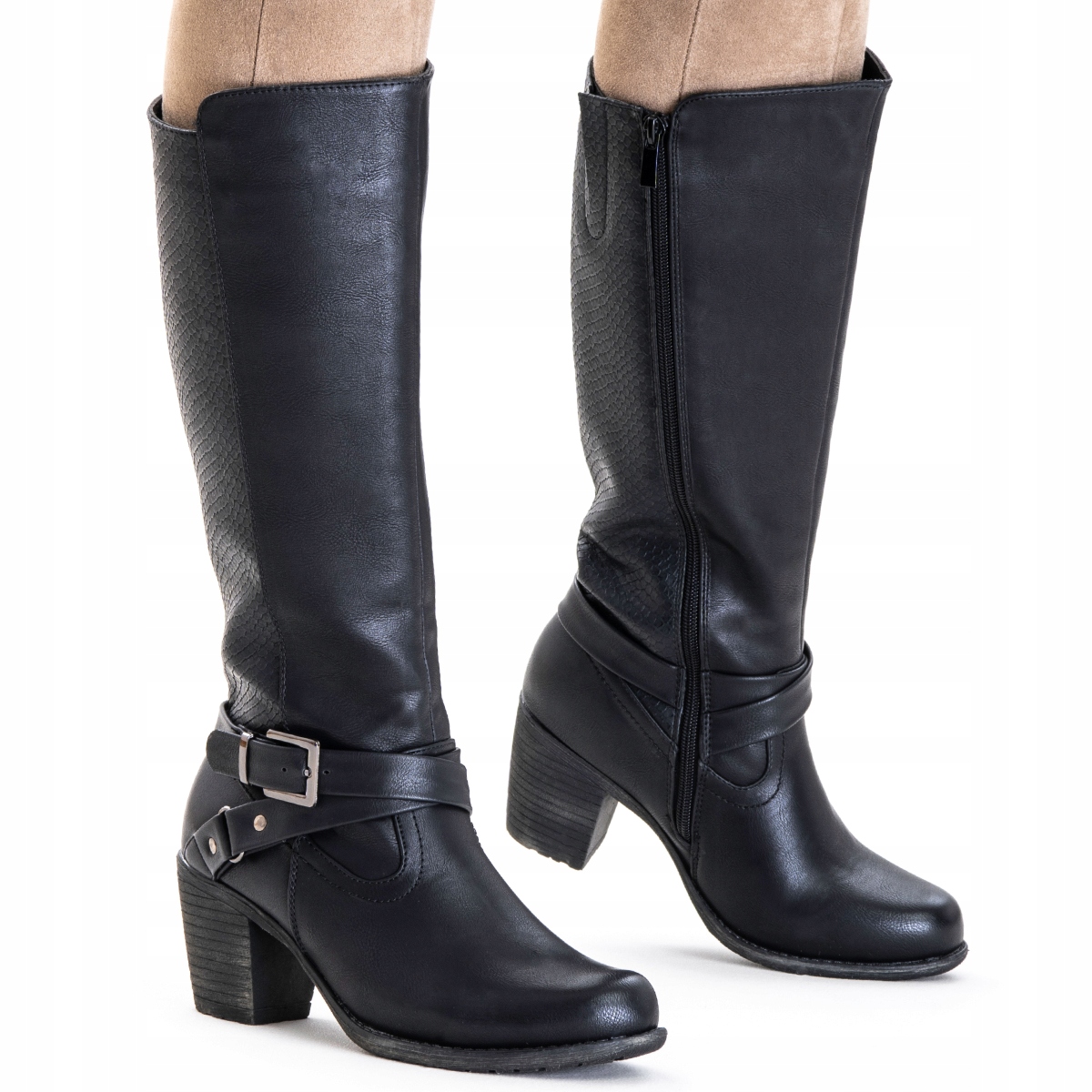 

Kozaki na słupku oficerki ocieplane stabilne Niki